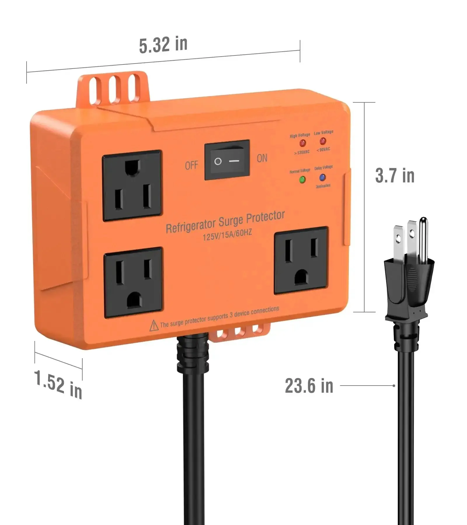 3 Outlet Refrigerator Surge Protector With Time Delay And 3000J Voltage Protection For Home Appliances Guards Against Brownouts, Spikes, And Instant Surges With 14 AWG Power Cord 2 Feet - Image 2