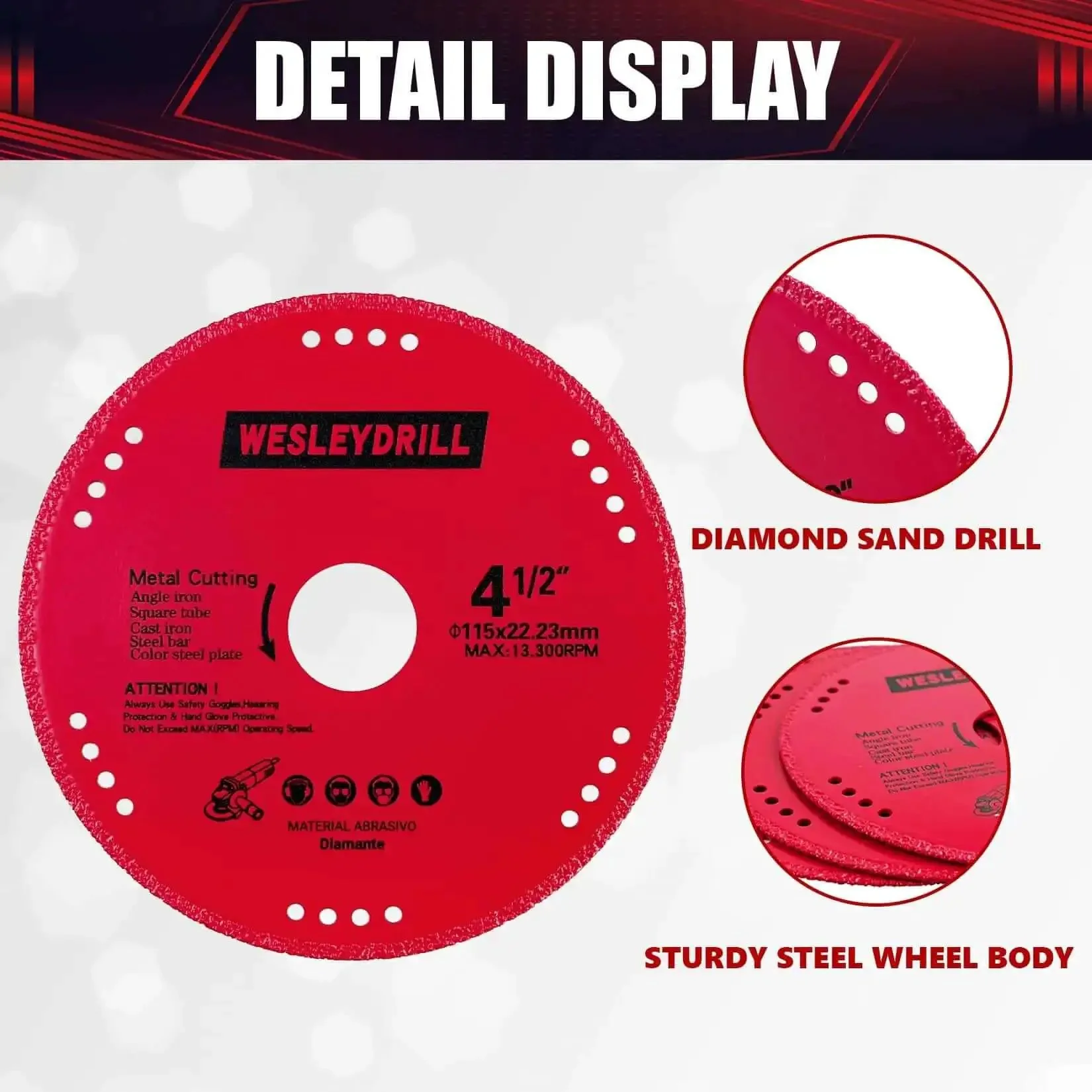 3 Pack 4.5 Inch Diamond Cutting Off Wheels Set For Seven Eighths Inch Arbor, Heavy Duty Multi Purpose Metal Cutter Discs For Angle Grinders, Steel, Iron, Sheet Metal With Max RPM 13200 - Image 5