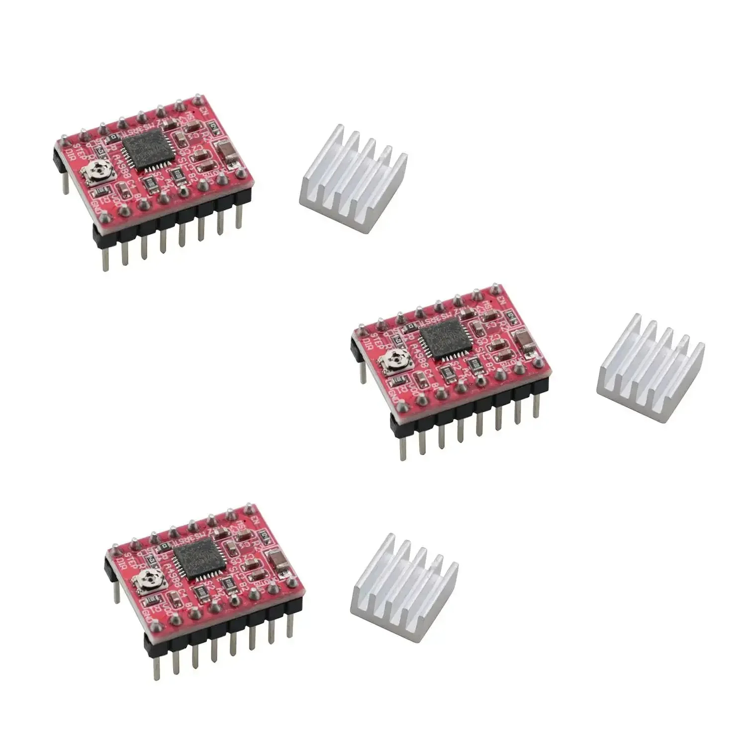 3 Pack A4988 Stepper Motor Driver Module for 8 to 35V 1A with One Sixteenth Microstepping Plug And Play for Quick Setup Great for Beginners and DIY 3D Printer Projects Compatible With Most Standard Stepper Controller Boards