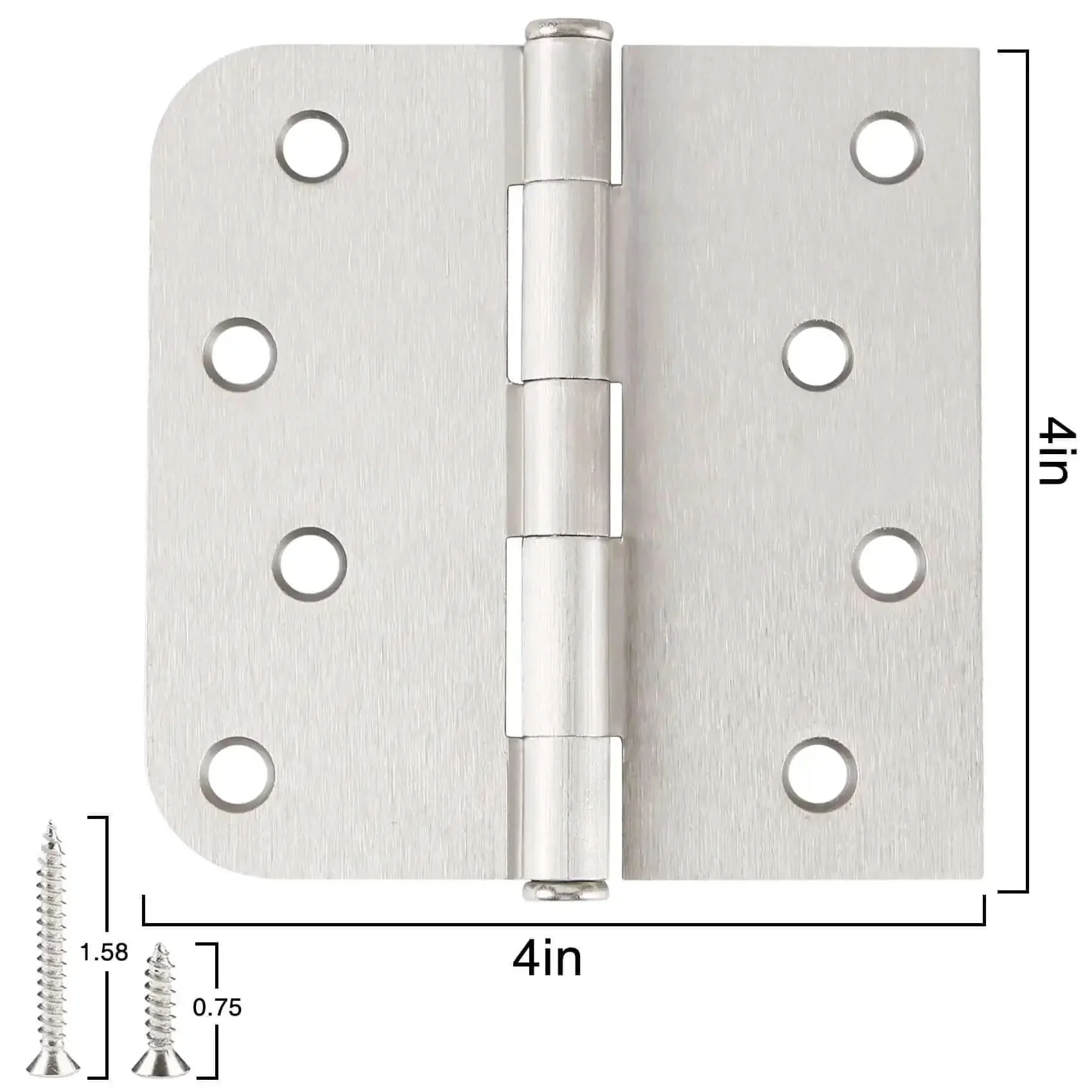 3 Pack Heavy Duty Satin Nickel Door Hinges For 4 Inch Doors With Square Rounded Corners And Five Eighths Inch Radius, Tough As Nails And Easy To Install, Interior Or Exterior Residential Door Hardware, 8 Holes Per Hinge, Includes 24 Free Screws, Rotates - Image 5