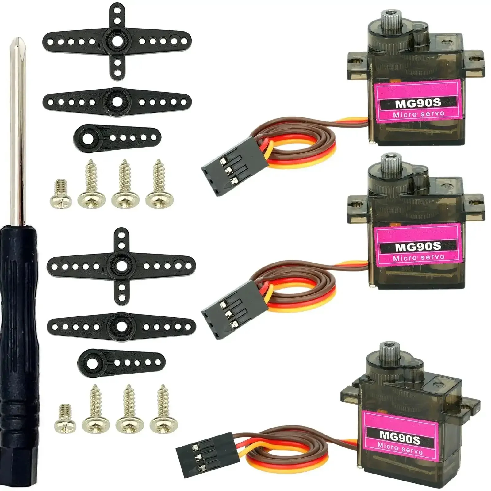 3 Pack MG90S Micro Servo Motors 14g Full Metal Gear High Torque 2 To 3 Kg Cm 4.8 To 6.0V 180 Degree Swing 500 To 2500 Microseconds Three Wire Interfaces Compatible With Arduino Raspberry Pi RC DIY - Image 2