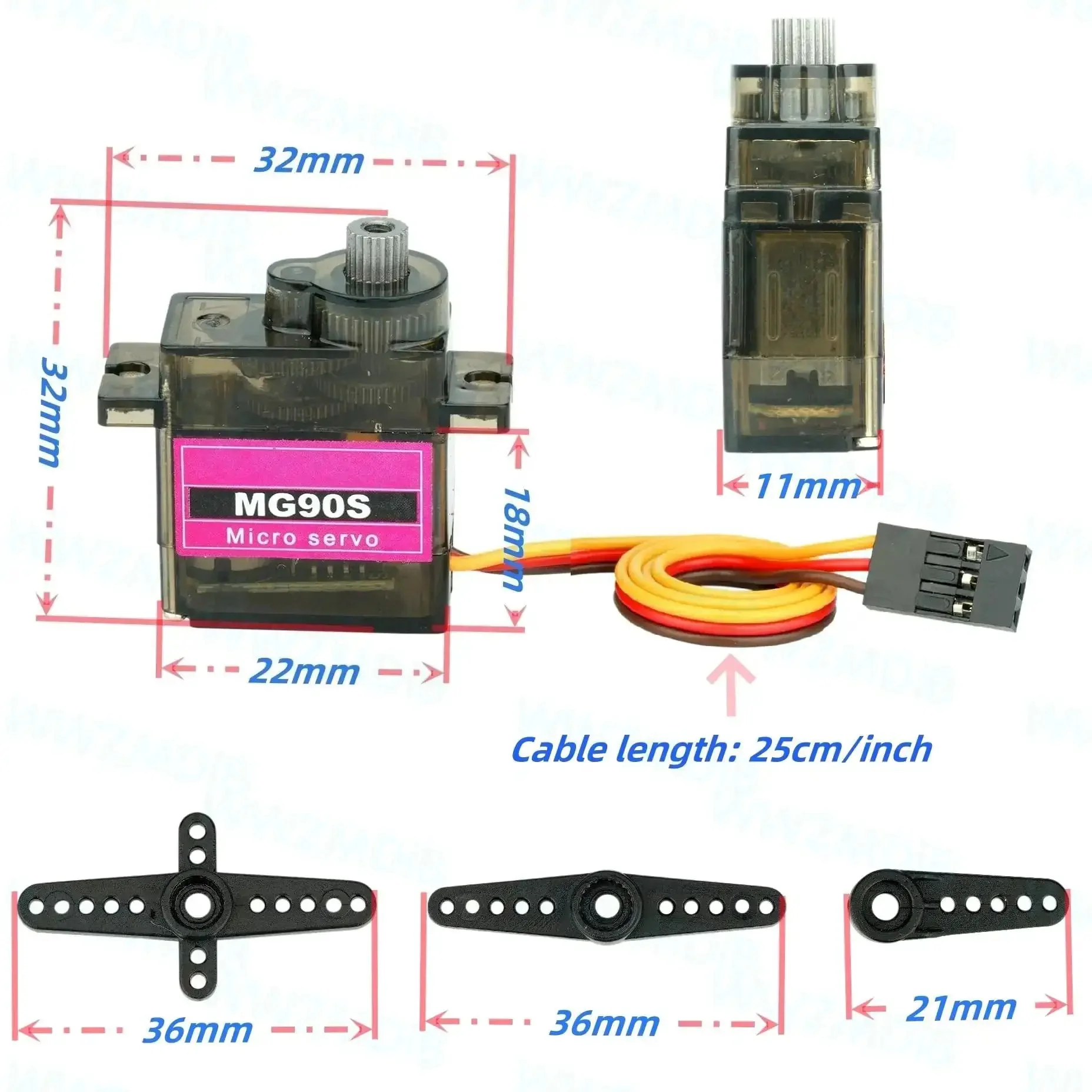 3 Pack MG90S Micro Servo Motors 14g Full Metal Gear High Torque 2 To 3 Kg Cm 4.8 To 6.0V 180 Degree Swing 500 To 2500 Microseconds Three Wire Interfaces Compatible With Arduino Raspberry Pi RC DIY - Image 7