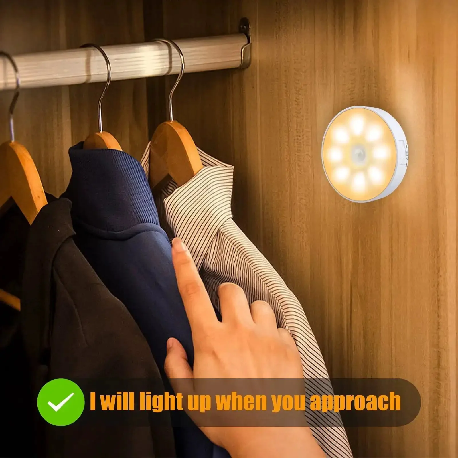 3 Pack Motion Sensor LED Night Lights With USB Rechargeable Battery, 8 LEDs, Magnetic Patch, 3 Modes, Cordless Wall Light For Kitchen, Shelves, Drawers, 3000K Warm White - Image 2