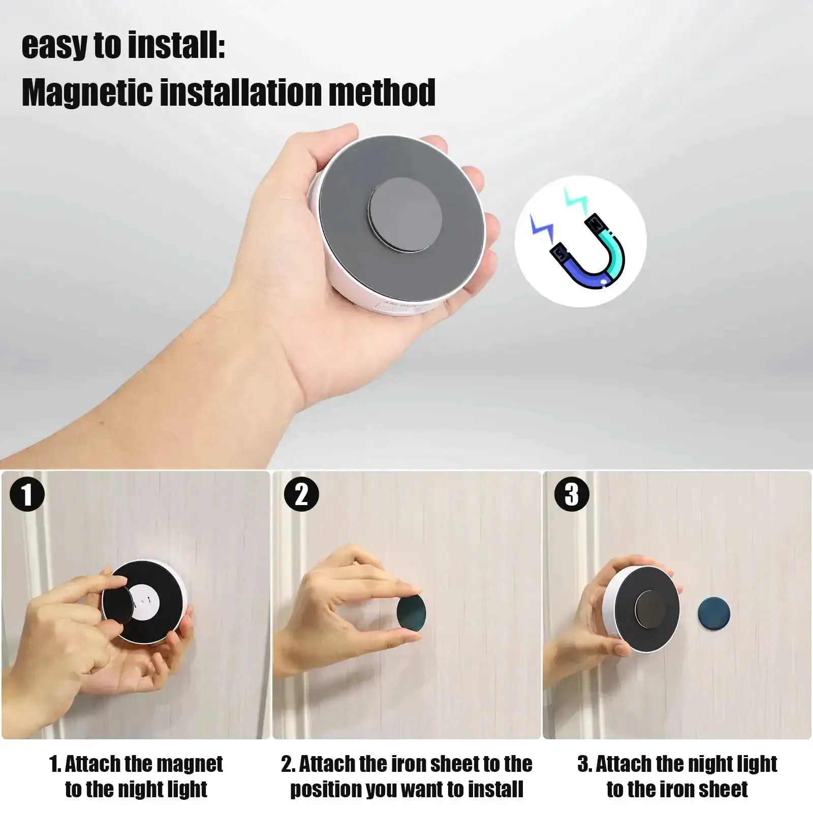 3 Pack Motion Sensor LED Night Lights With USB Rechargeable Battery, 8 LEDs, Magnetic Patch, 3 Modes, Cordless Wall Light For Kitchen, Shelves, Drawers, 3000K Warm White - Image 5