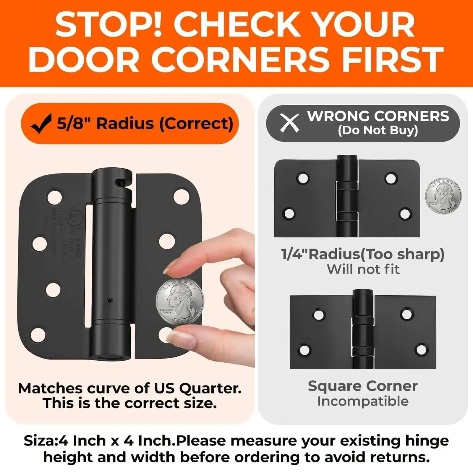 3 Pack Self Closing Door Hinges 4 Inch Black Spring Hinge With 5 Eighths Inch Radius Corner Adjustable Tension For Residential And Heavy Duty Door Hardware - Image 8