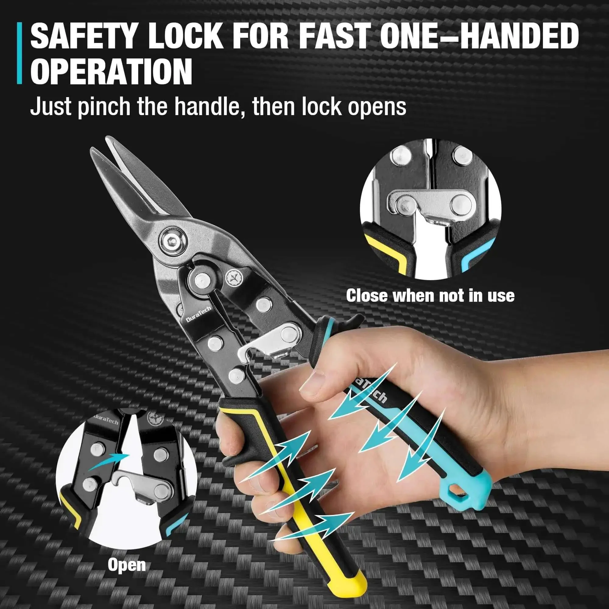 3 Piece Aviation Snips Set With 10 Inch Left Cut Straight Cut And Right Cut Tin Snips For Cutting Metal Sheets Heavy Duty CR V Steel Pro Grade Durable Tin Snips With Visible Cutting Length - Image 7