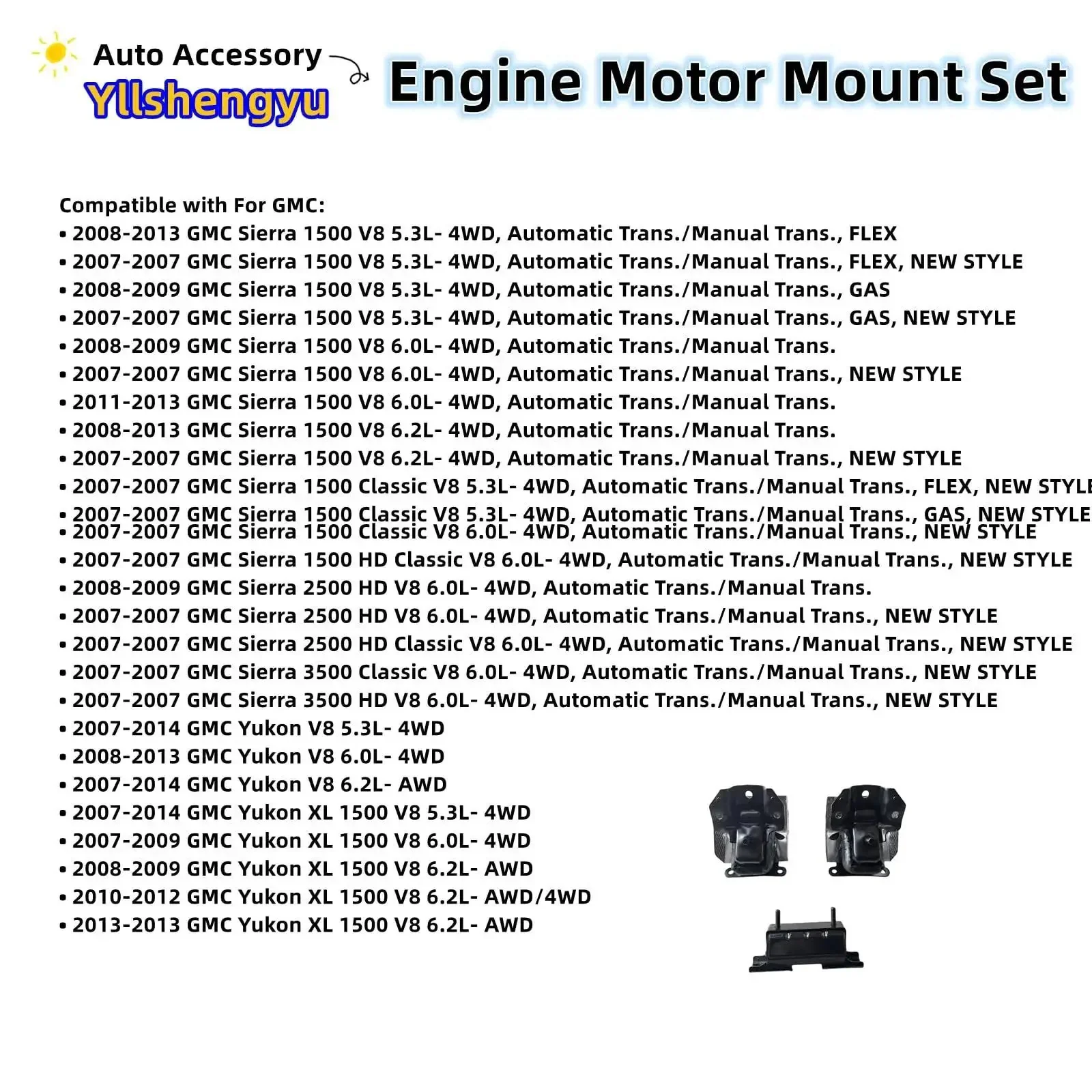 3 Piece Engine Mount Kit For Trucks And SUVs Fits Silverado 1500 Tahoe Suburban 2500 Avalanche Sierra 1500 Yukon Escalade ESV Replaces A5365 A2638 3211 EM5583 EM2638 Beefed Up Engine And Transmission Mounts For AWD And 4WD - Image 4