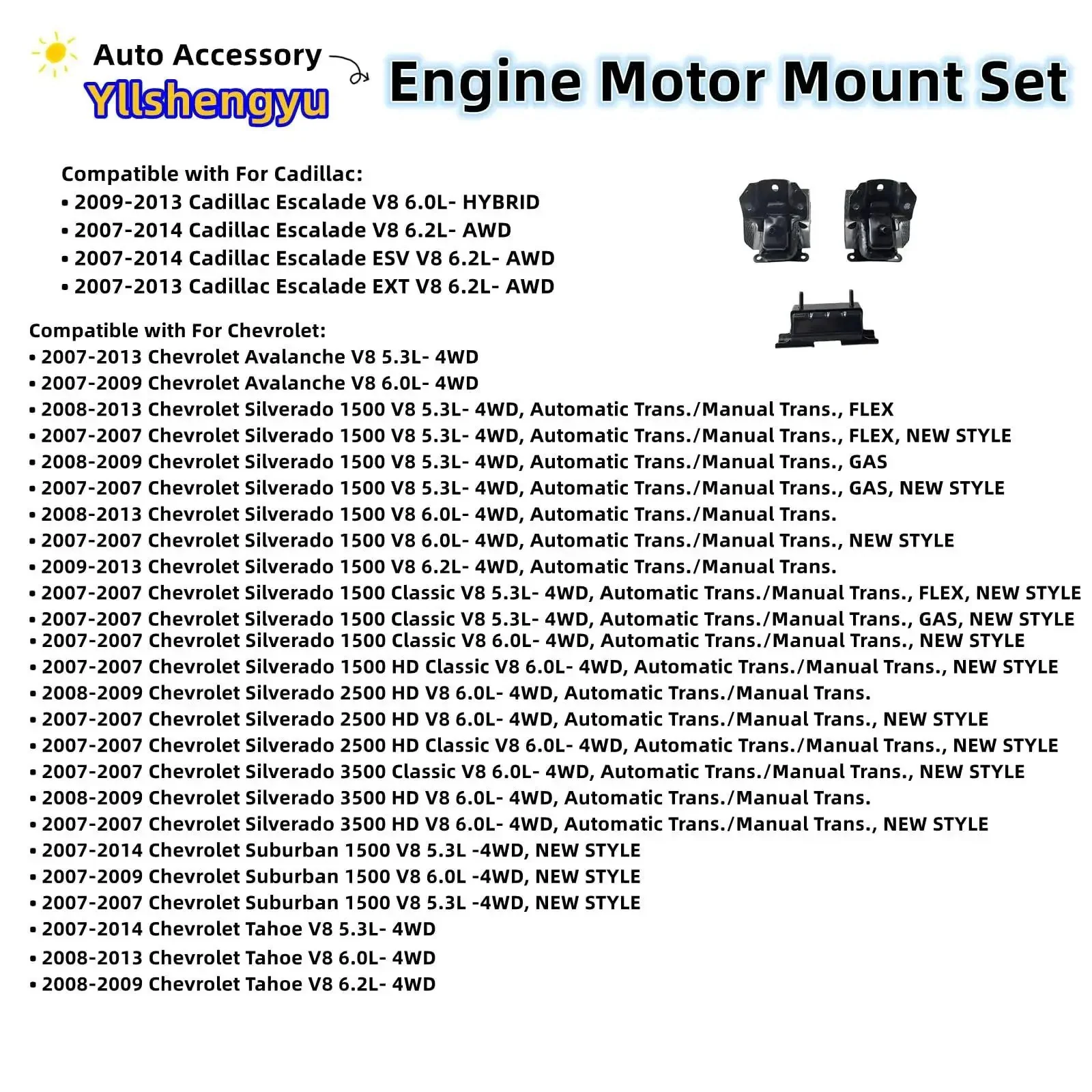 3 Piece Engine Mount Kit For Trucks And SUVs Fits Silverado 1500 Tahoe Suburban 2500 Avalanche Sierra 1500 Yukon Escalade ESV Replaces A5365 A2638 3211 EM5583 EM2638 Beefed Up Engine And Transmission Mounts For AWD And 4WD - Image 5
