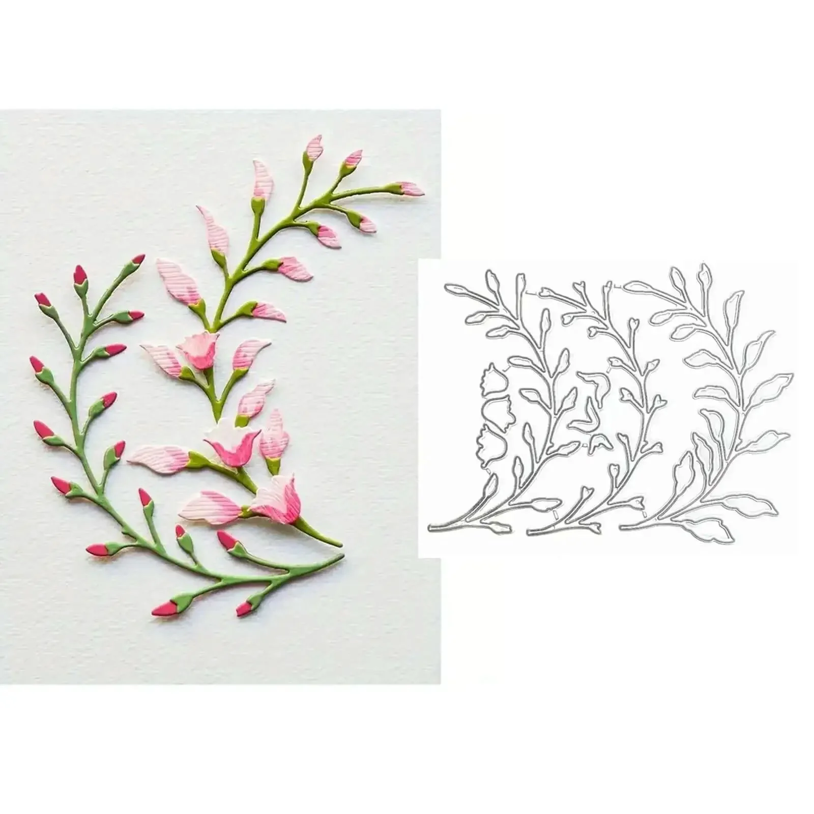 3 Piece Flower Leaf Branches Metal Die Cuts Set For DIY Embossing And Card Making, Floral Leaves Frame Stencils Cutting Dies For Scrapbooking, Photo Cards, Paper Crafting, Durable Carbon Steel Craft Dies For DIYers