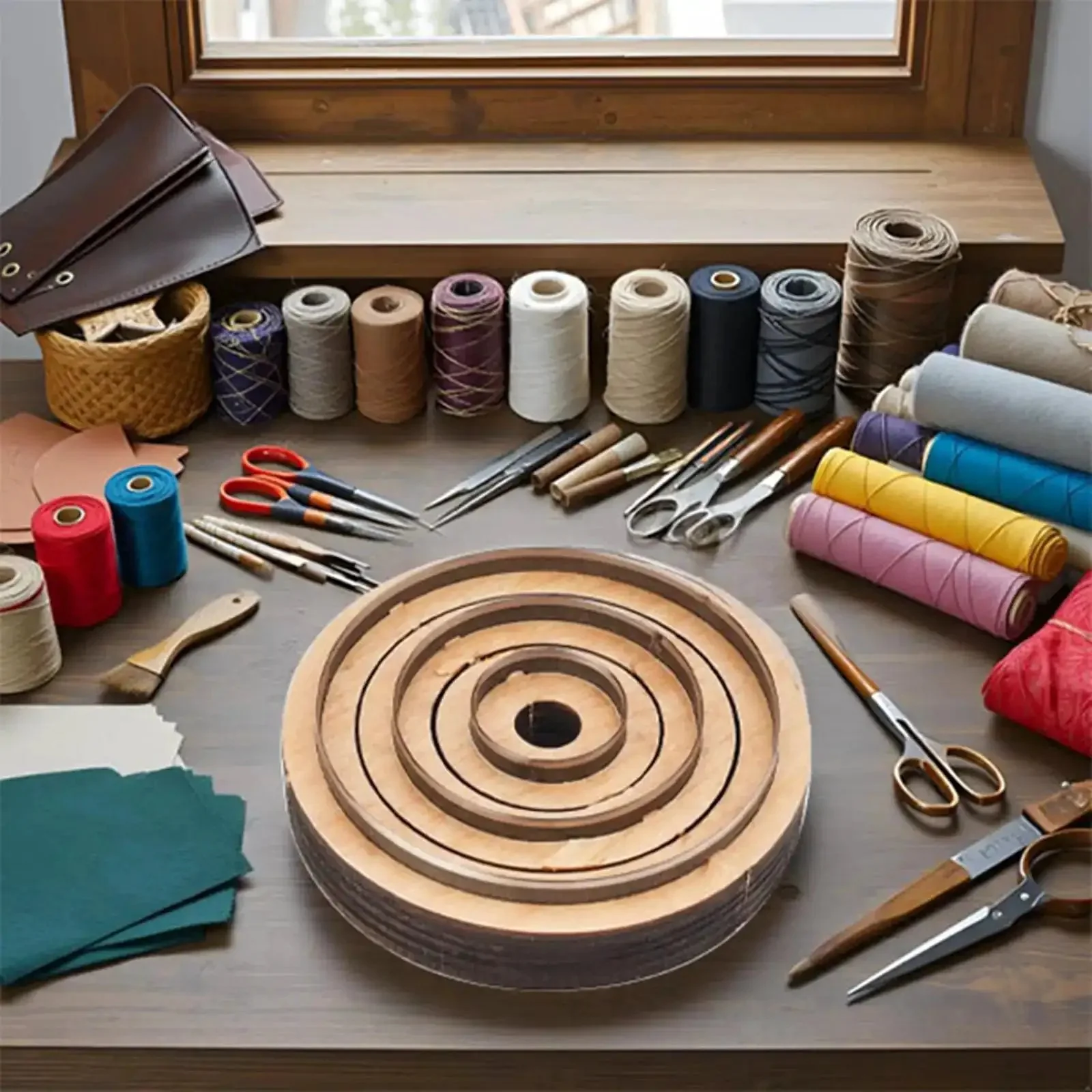 3-Piece Round Leather Cutting Die Set With Wooden Base And Japanese Precision Steel Blades For Clean Cuts On Leather And Neoprene Coasters Easy Circle Punch Tool For DIY Makers And Crafters - Image 3
