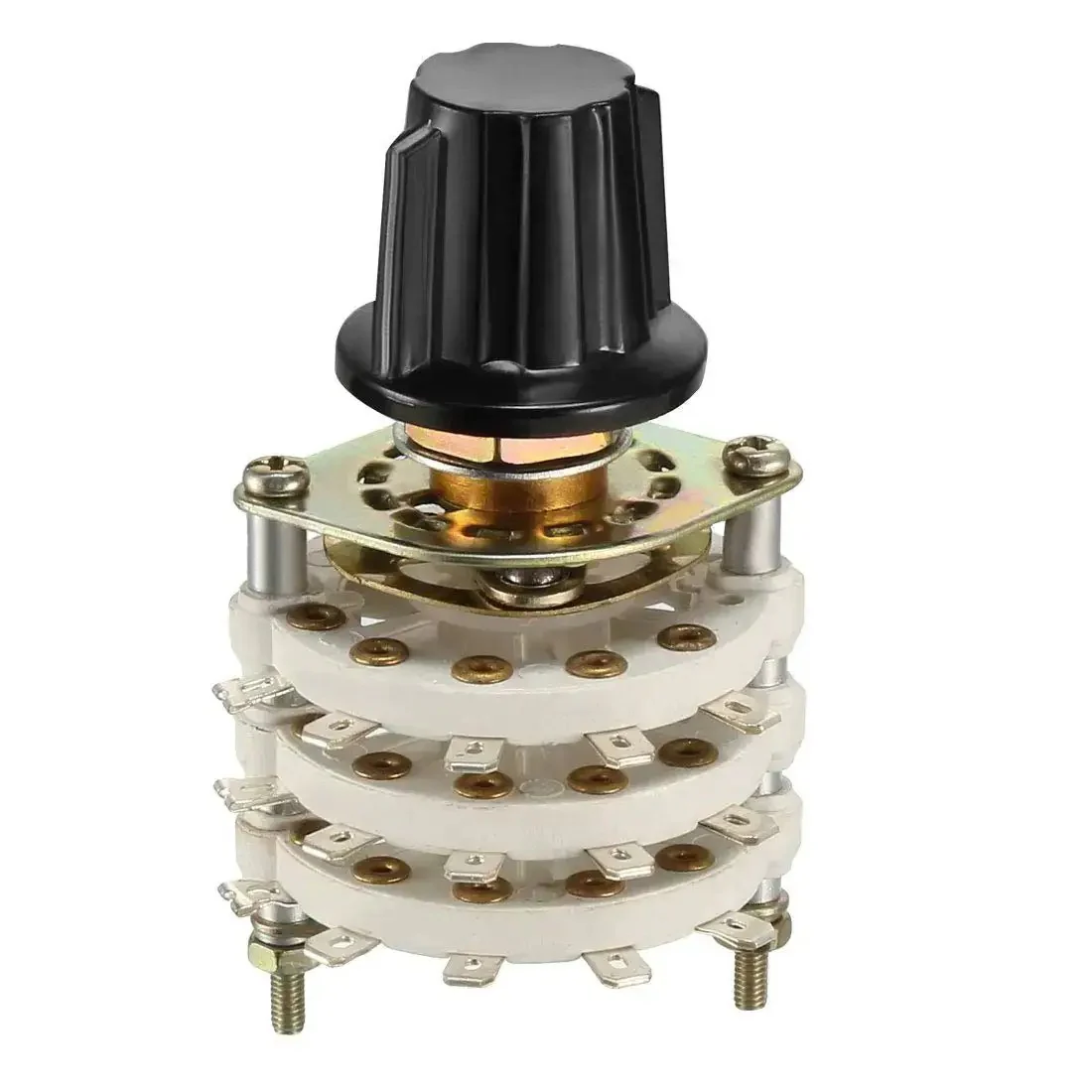 3 Pole 4 Position Rotary Switch With Knob Band Selector 3 Deck 15 Contacts Panel Mount 9.7mm Hole 6mm Shaft 11.7mm Length Slick For DIY Electronics And Gadget Builds