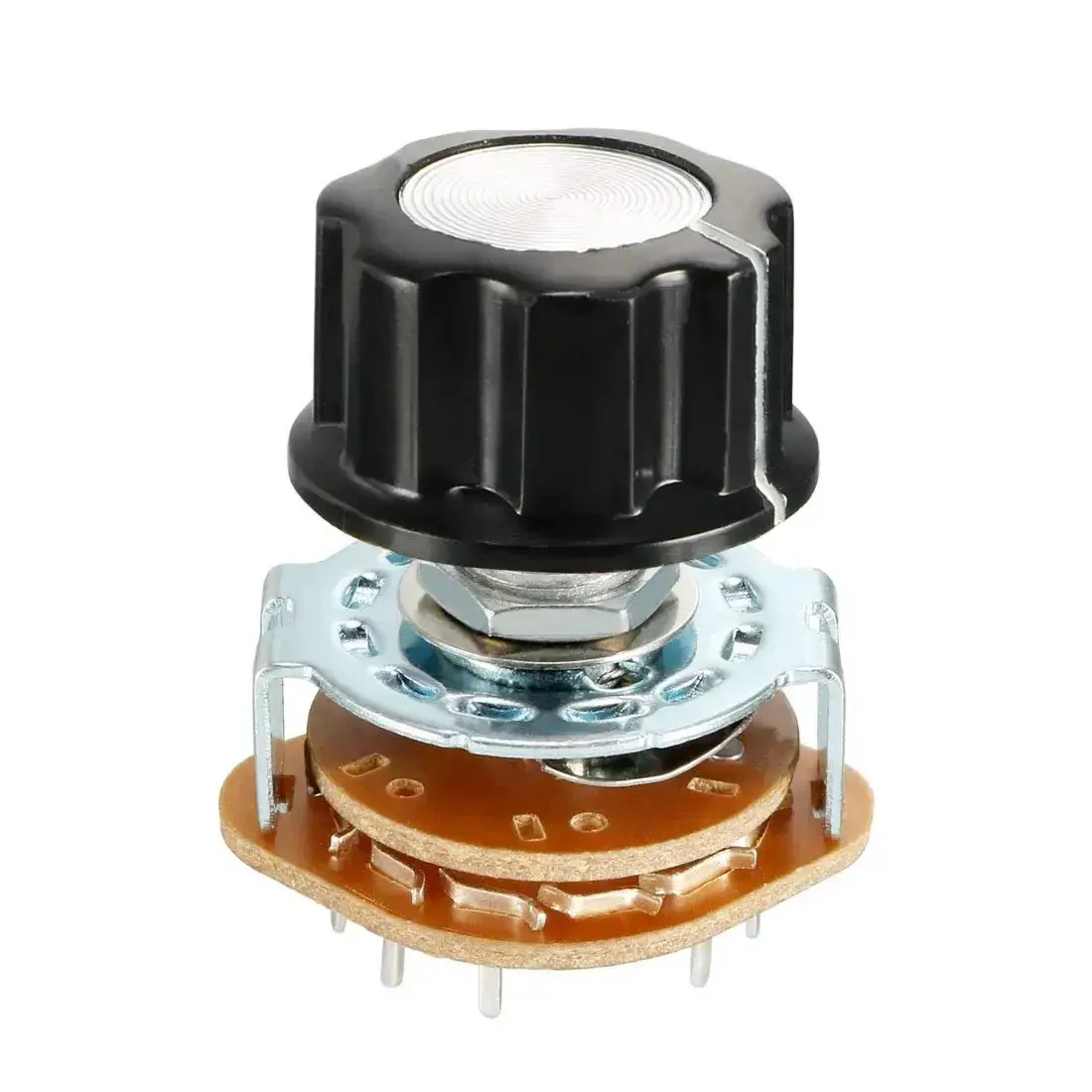 3 Pole 4 Throw Rotary Switch With Band Selector, Single Deck, Black Plastic Knob, 9mm Mount Hole, 15 Pins, Nut Included, Two Pieces Pack For DIY Electronics Projects - Image 2