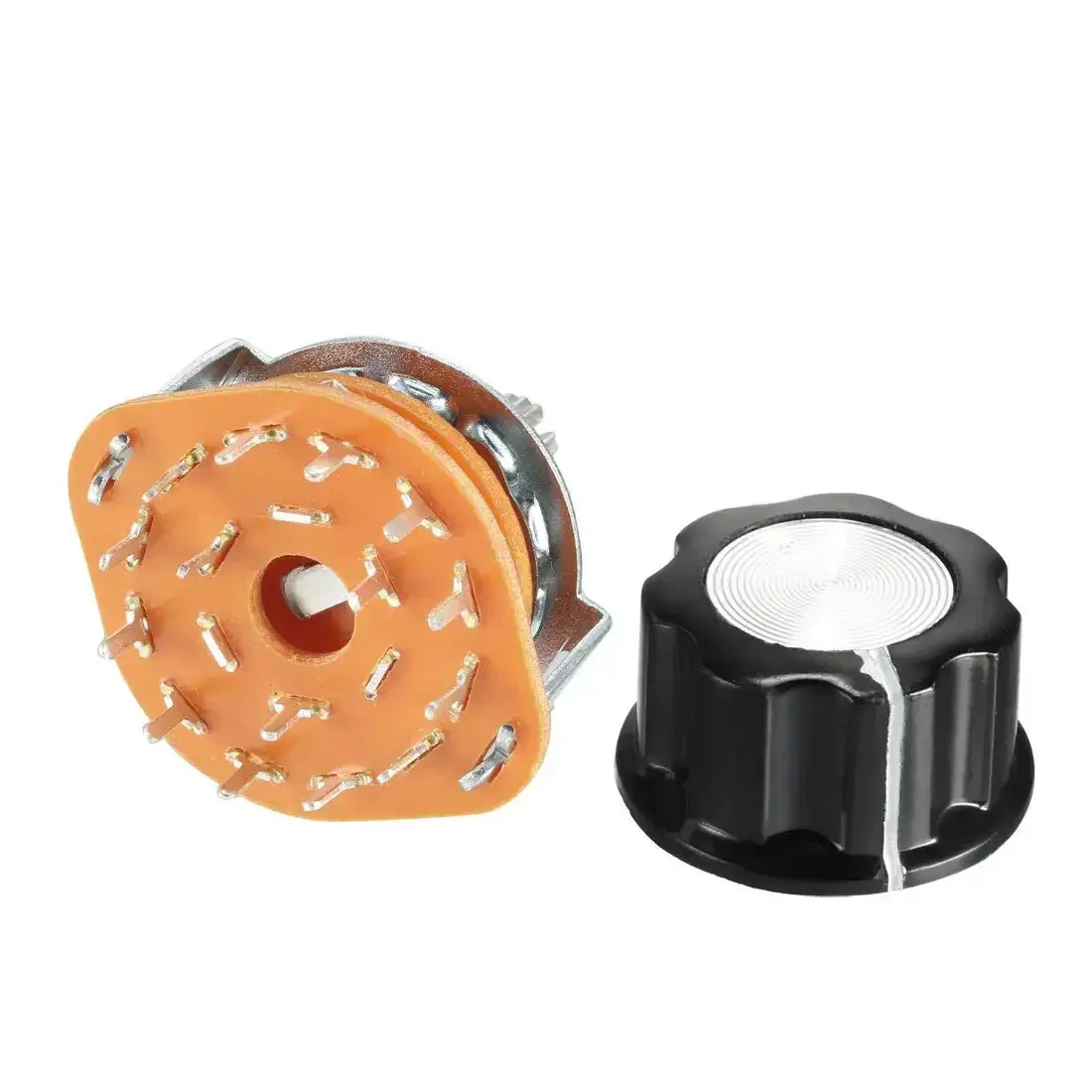 3 Pole 4 Throw Rotary Switch With Band Selector, Single Deck, Black Plastic Knob, 9mm Mount Hole, 15 Pins, Nut Included, Two Pieces Pack For DIY Electronics Projects - Image 3