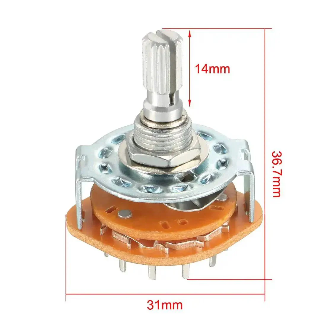 3 Pole 4 Throw Rotary Switch With Band Selector, Single Deck, Black Plastic Knob, 9mm Mount Hole, 15 Pins, Nut Included, Two Pieces Pack For DIY Electronics Projects - Image 5