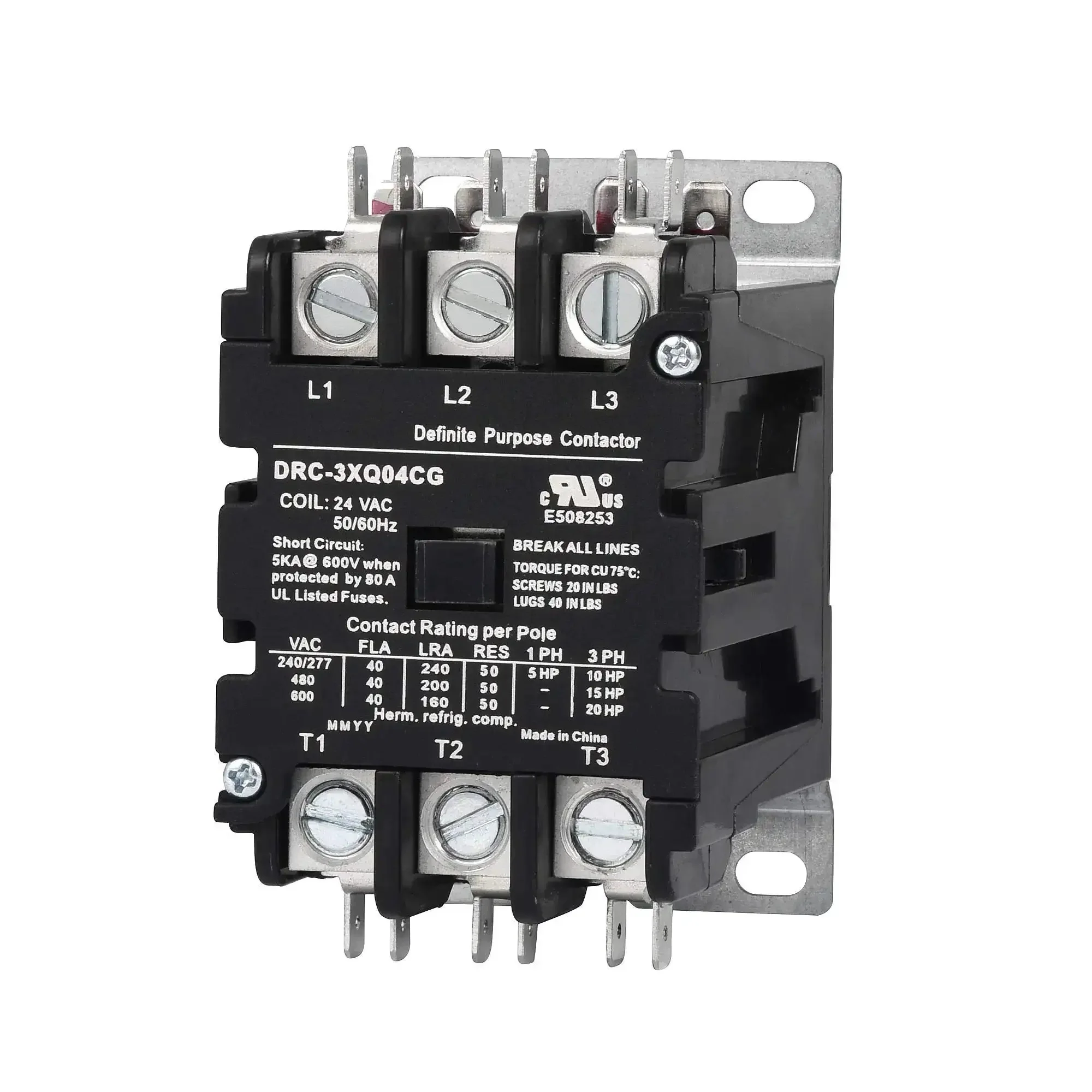 3 Pole 40 Amp 120V Contactor For HVAC Systems, UL Listed DP Contactor, A2L Compliant, Silver Cadmium Oxide Contacts, Class F Insulation, High Performance Bulk Molding Base, HVAC Workhorse, 42CF35AF Equivalent - Image 6