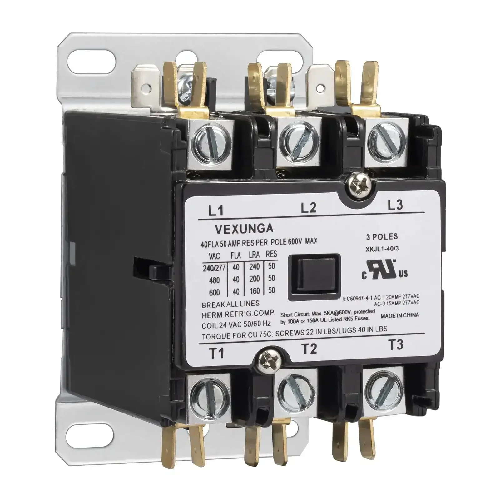 3 Pole 40 Amp 24 VAC Coil AC Contactor Replacement For Air Conditioner Compressor Condenser Unit 50 60Hz 3P Copper Terminal Contacts Durable Motor Contactor