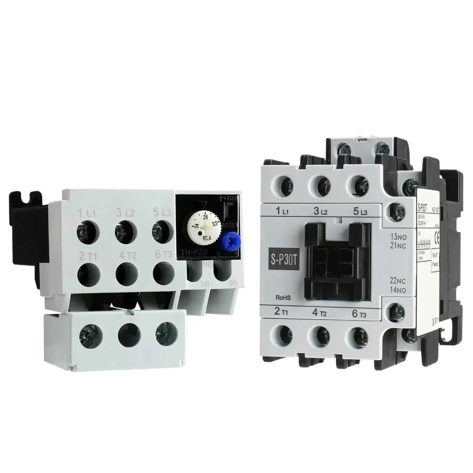 3-Pole 50A Magnetic AC Contactor With Adjustable Ith Thermal Overload Relay 110V Coil 1NO 1NC Auxiliary Contacts DIN Rail Mount UL Certified SP30 110V