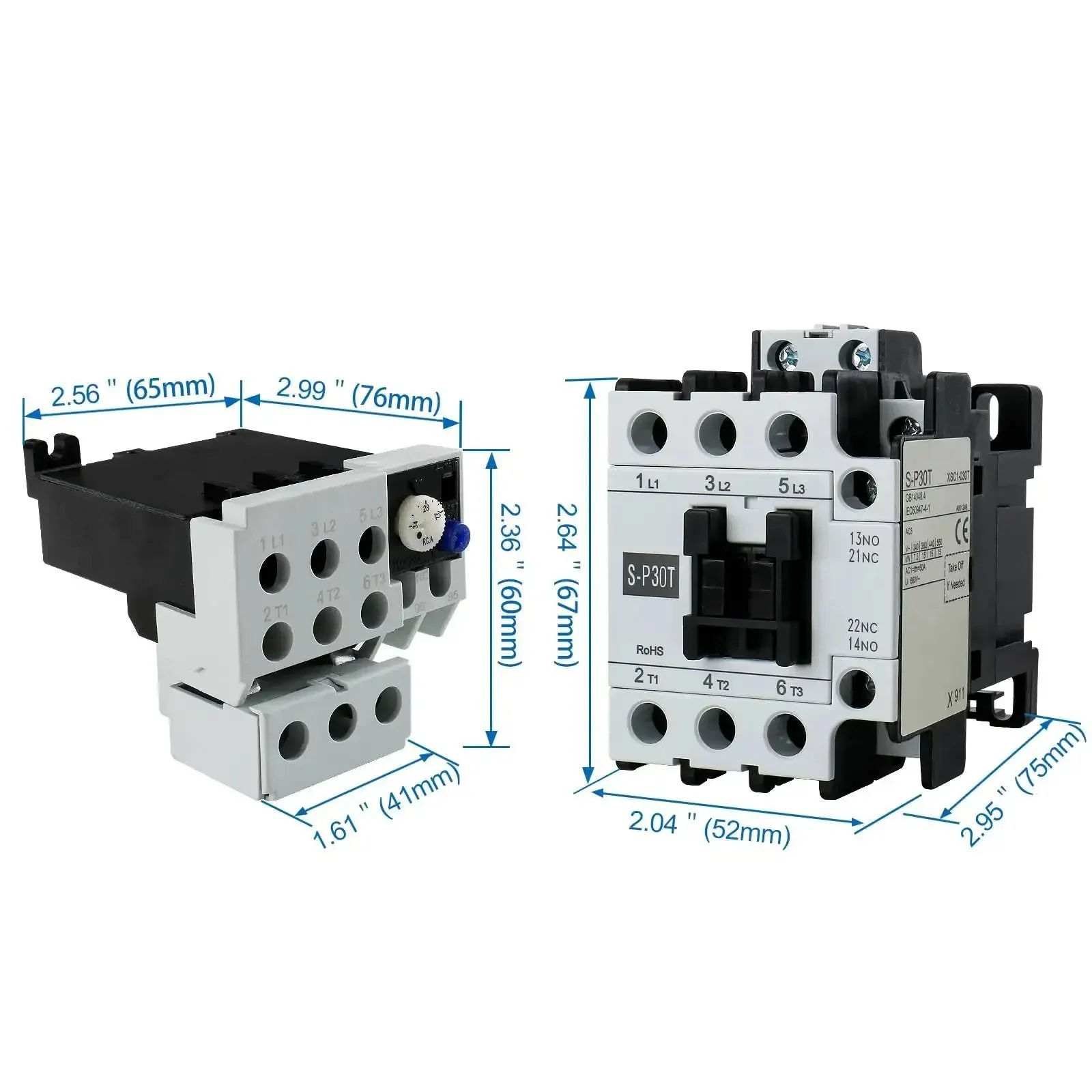 3-Pole 50A Magnetic AC Contactor With Adjustable Ith Thermal Overload Relay 110V Coil 1NO 1NC Auxiliary Contacts DIN Rail Mount UL Certified SP30 110V - Image 2