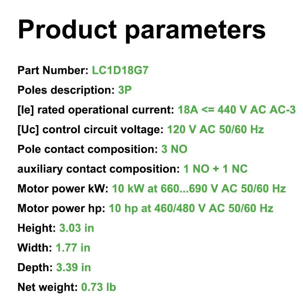 3 Pole Non-Reversing Contactor, 18A, 120 VAC Coil, 1 NO 1 NC Auxiliary Contacts, 50 To 60 Hz, Built For Heavy Load Motors, Lighting And Heating Equipment, Industrial Control Relay For Reliable Power Switching - Image 5
