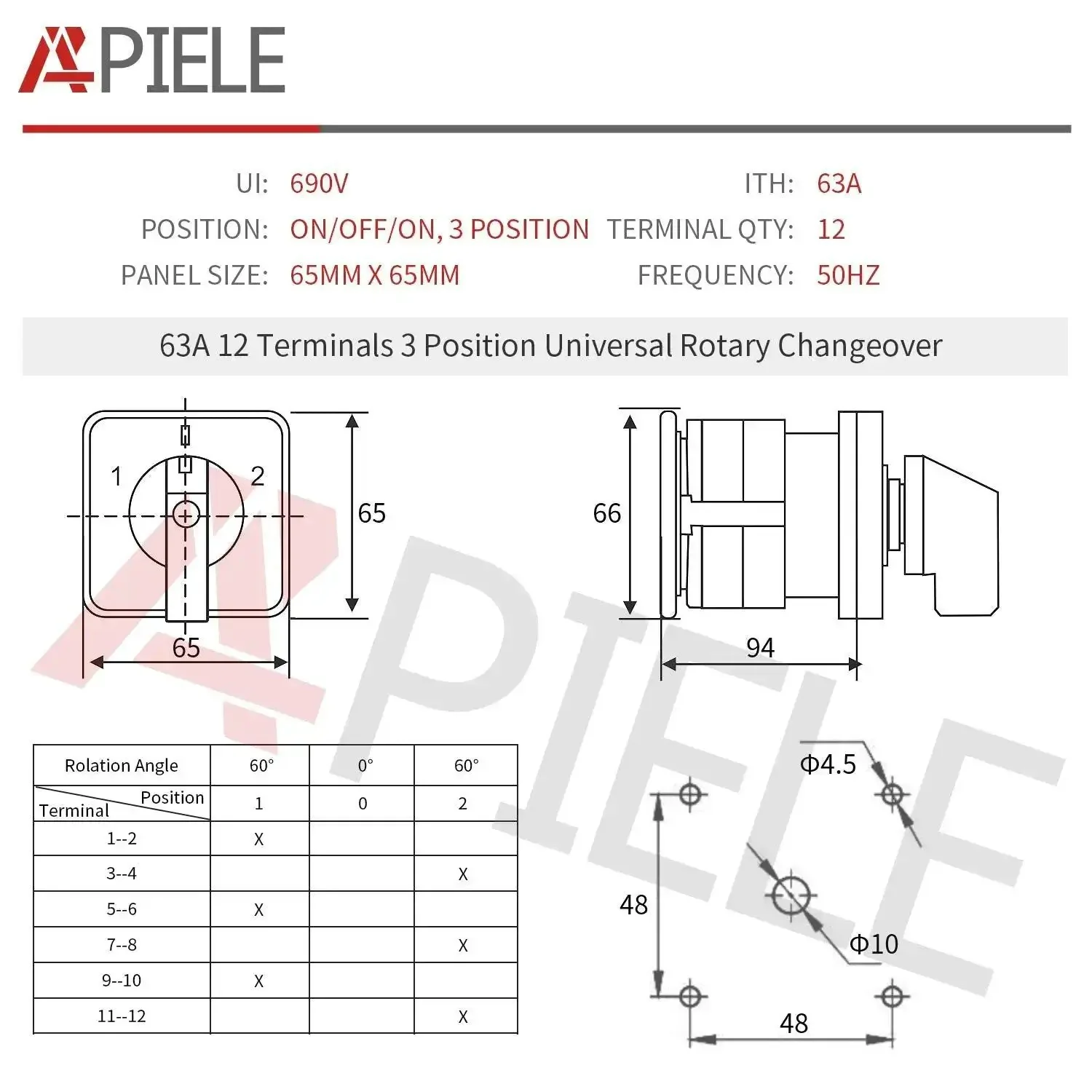 3 Position Latching Changeover Selector Switch Box 63A 440V 3 Phase 12 Terminals Universal Rotary Cam Selector Heavy Duty Industrial Grade Wiring Box For Power Switches - Image 7