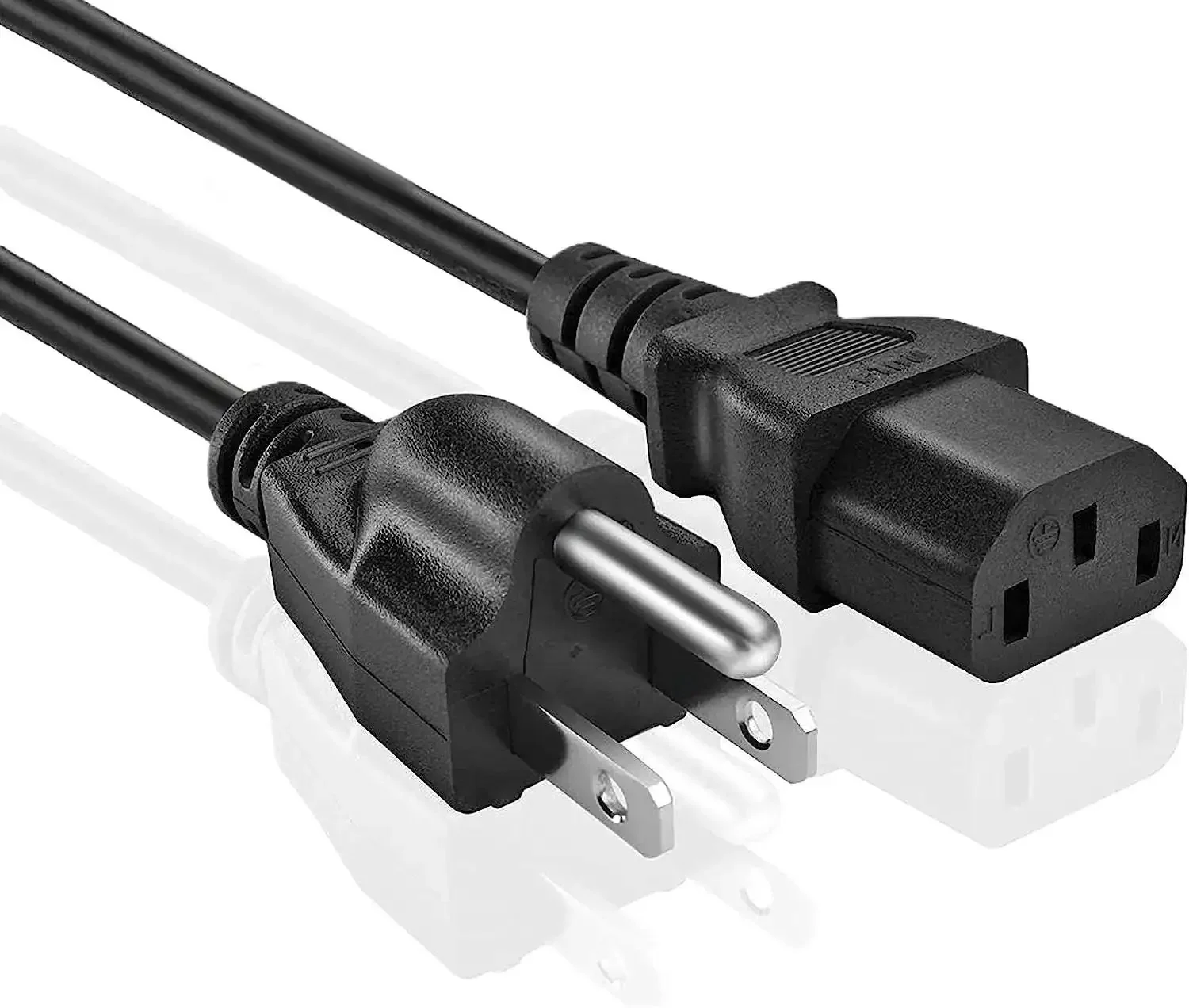 3 Prong AC Power Cord For PC, Monitor, Printer Replacement Cable - IEC 320 C13 To NEMA 5-15P, 18AWG, 125V 10A, 6 Foot Length, Heavy Duty, Works With Most Computers, Desktops, And Peripherals