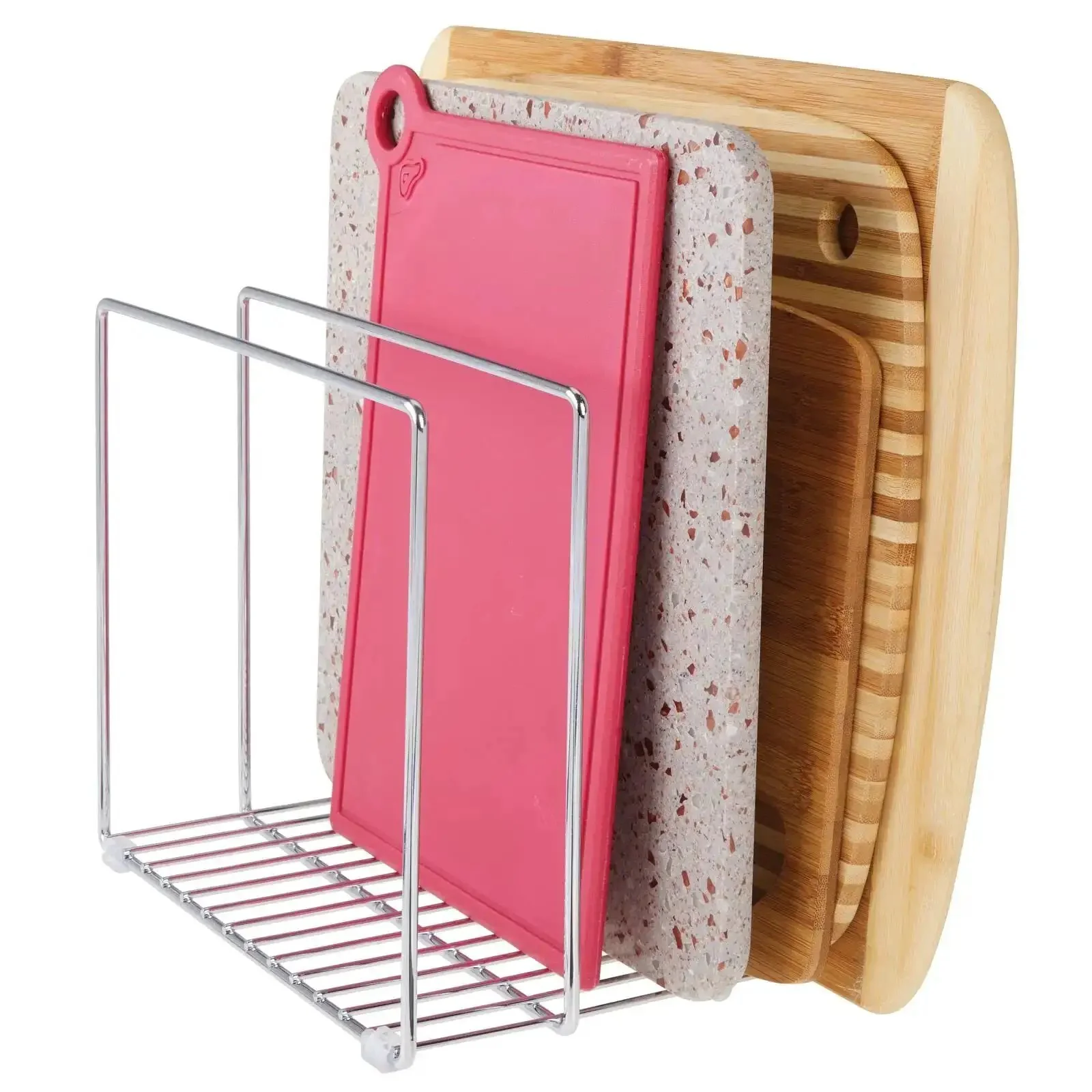 3 Slot Tray And Pan Rack For Kitchen Organization, Metal Wire Pantry Storage, Freestanding Pan Lid Holder For Baking Trays Pots Pans Crockery, Silver Finish, Space Saving And Clutter Busting - Image 5