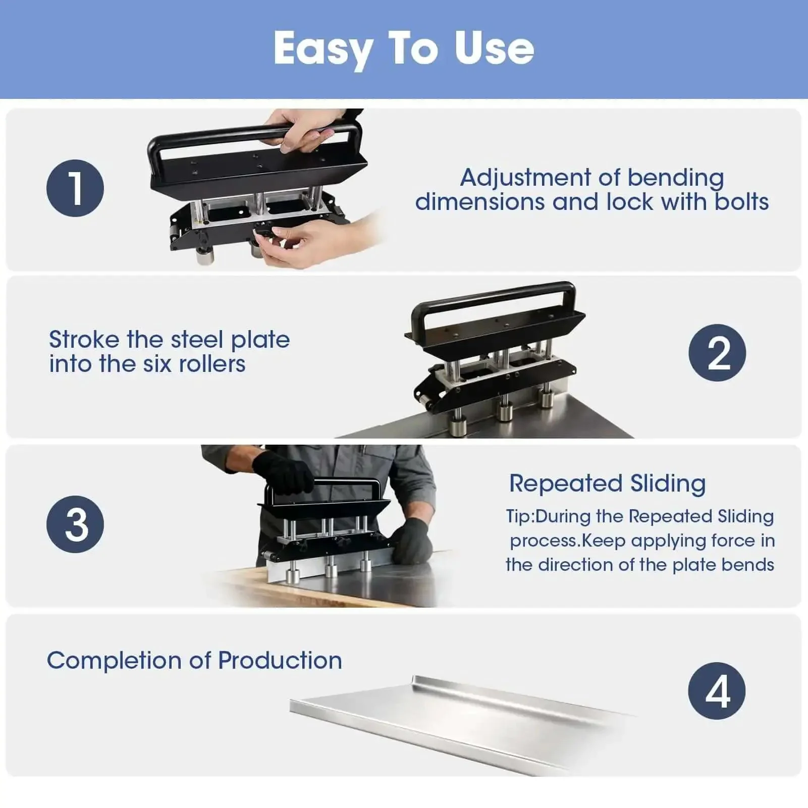 3-Station Edge Roller Bender For Sheet Metal Roofing, 0-90 Degree Adjustable Bending Tool, Lightweight Aluminum Body, Fits 0.3-0.8mm Panels, Delivers Pro Grade Bends From 10-105mm For Clean Edge Seams - Image 3