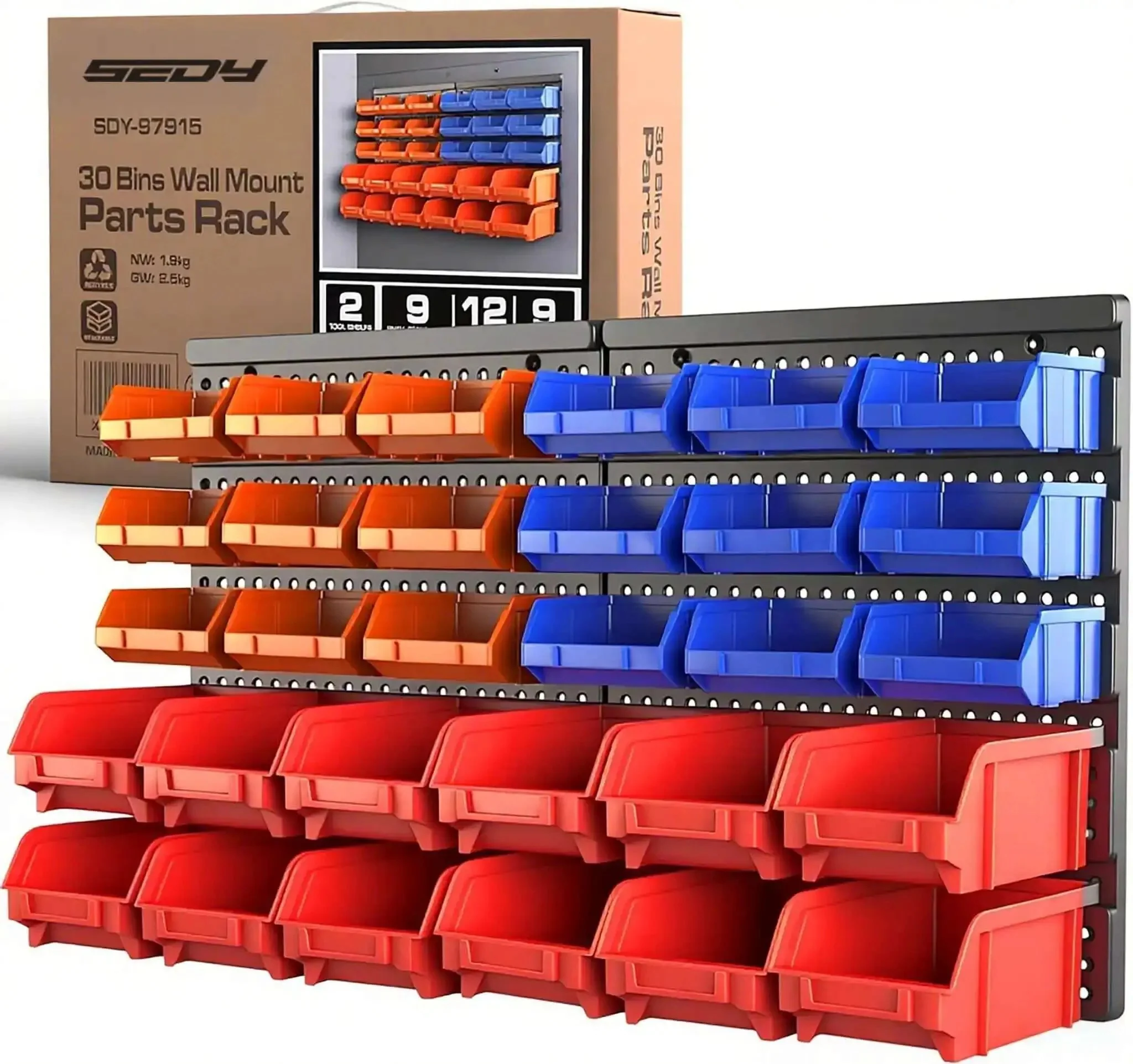 30 Bin Wall Mounted Storage Rack System For Heavy Duty Garage Organization With Pegboard Panels For Holding Screws Nuts Bolts Beads And Small Hardware DIY Friendly Easy Install And Fully Customizable Mounting Setup
