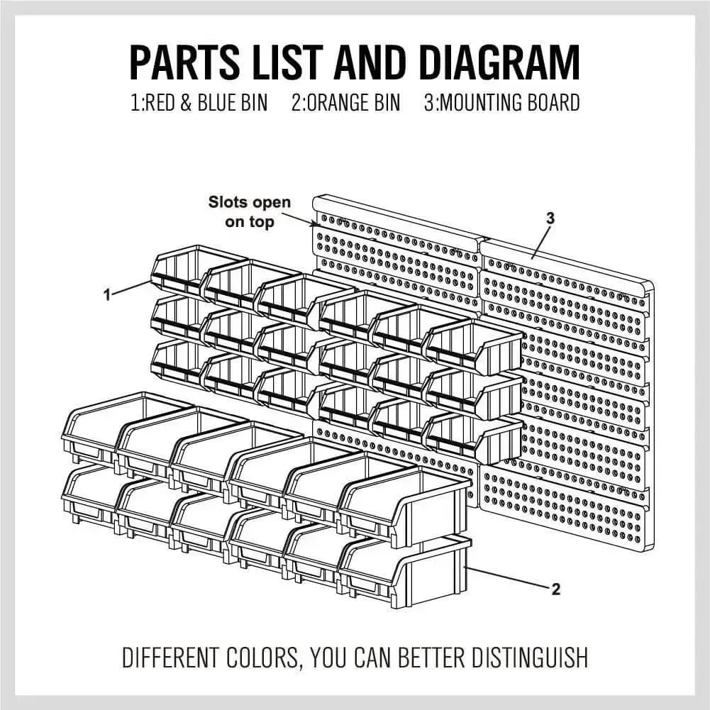 30 Bin Wall Mounted Storage Rack System For Heavy Duty Garage Organization With Pegboard Panels For Holding Screws Nuts Bolts Beads And Small Hardware DIY Friendly Easy Install And Fully Customizable Mounting Setup - Image 3