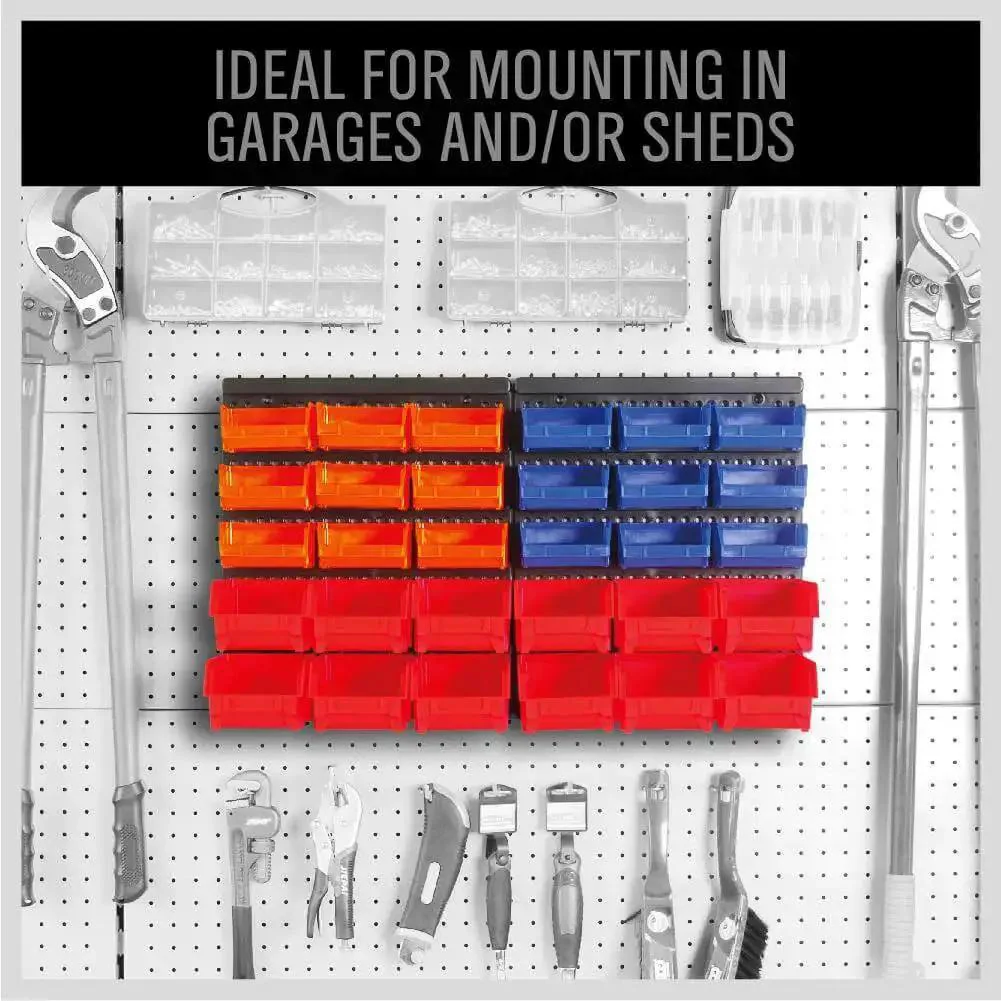 30 Bin Wall Mounted Storage Rack System For Heavy Duty Garage Organization With Pegboard Panels For Holding Screws Nuts Bolts Beads And Small Hardware DIY Friendly Easy Install And Fully Customizable Mounting Setup - Image 7