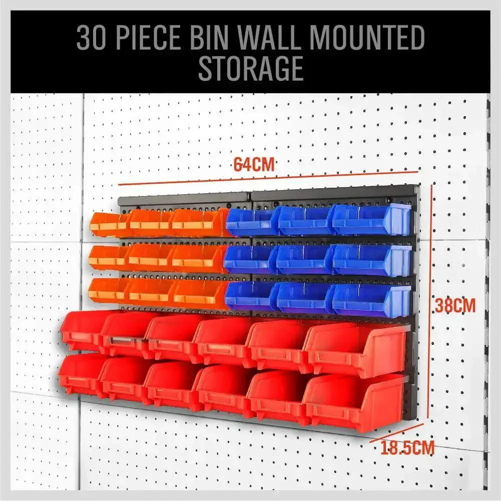 30 Bin Wall Mounted Storage Rack System For Heavy Duty Garage Organization With Pegboard Panels For Holding Screws Nuts Bolts Beads And Small Hardware DIY Friendly Easy Install And Fully Customizable Mounting Setup - Image 9
