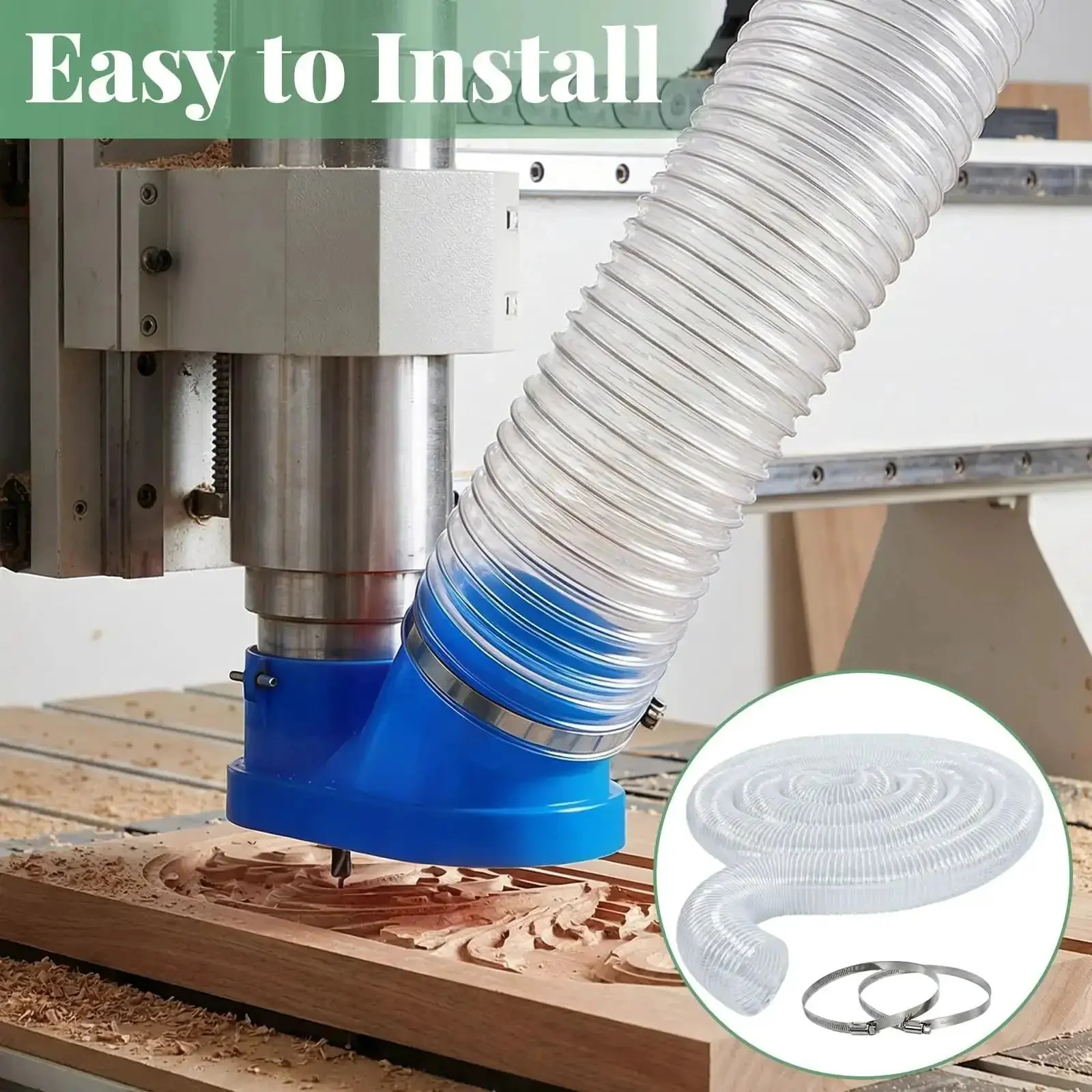 30 Ft Long 6 Inch PVC Dust Collection Hose Flexible Puncture Resistant Vacuum Hose With 8 Stainless Steel Clamps For Industrial And Home Use Clear Dust Extraction Hose For Secure Fittings - Image 3