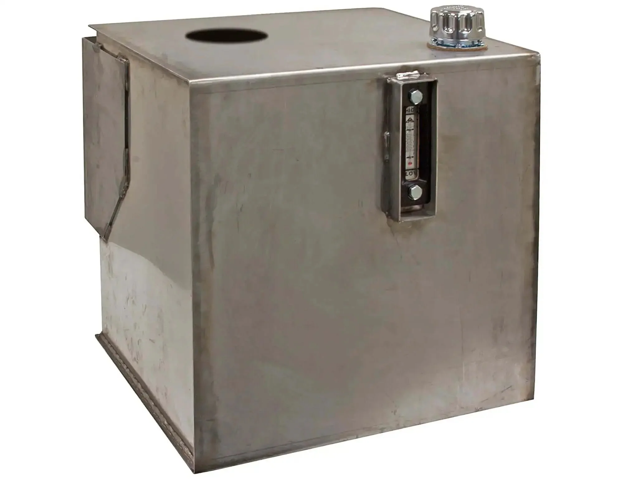 30 Gallon Stainless Steel Hydraulic Reservoir Pre Drilled For Filter Chrome Filler Breather Sight Gauge Magnetic Drain Plug And Carbon Steel Trailer Brackets Built For Rough Roads And Tough Environments