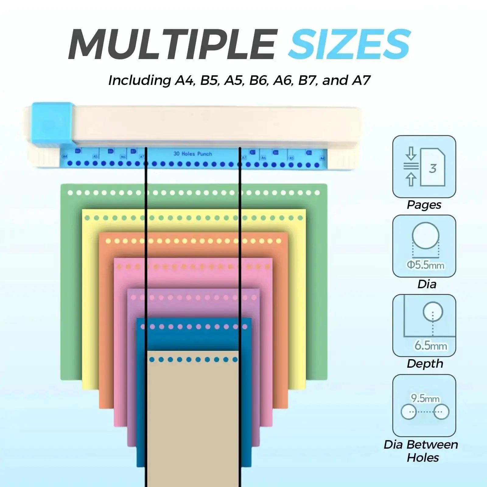 30 Hole Paper Punch For Discbound Notebooks And Journals With Loose Leaf Compatibility Adjustable Spiral Hole Puncher That Handles Up To 5 Sheets Works With A4 A5 B5 B6 A6 And More Planner Binder Tool For Quick Clean Holes - Image 8