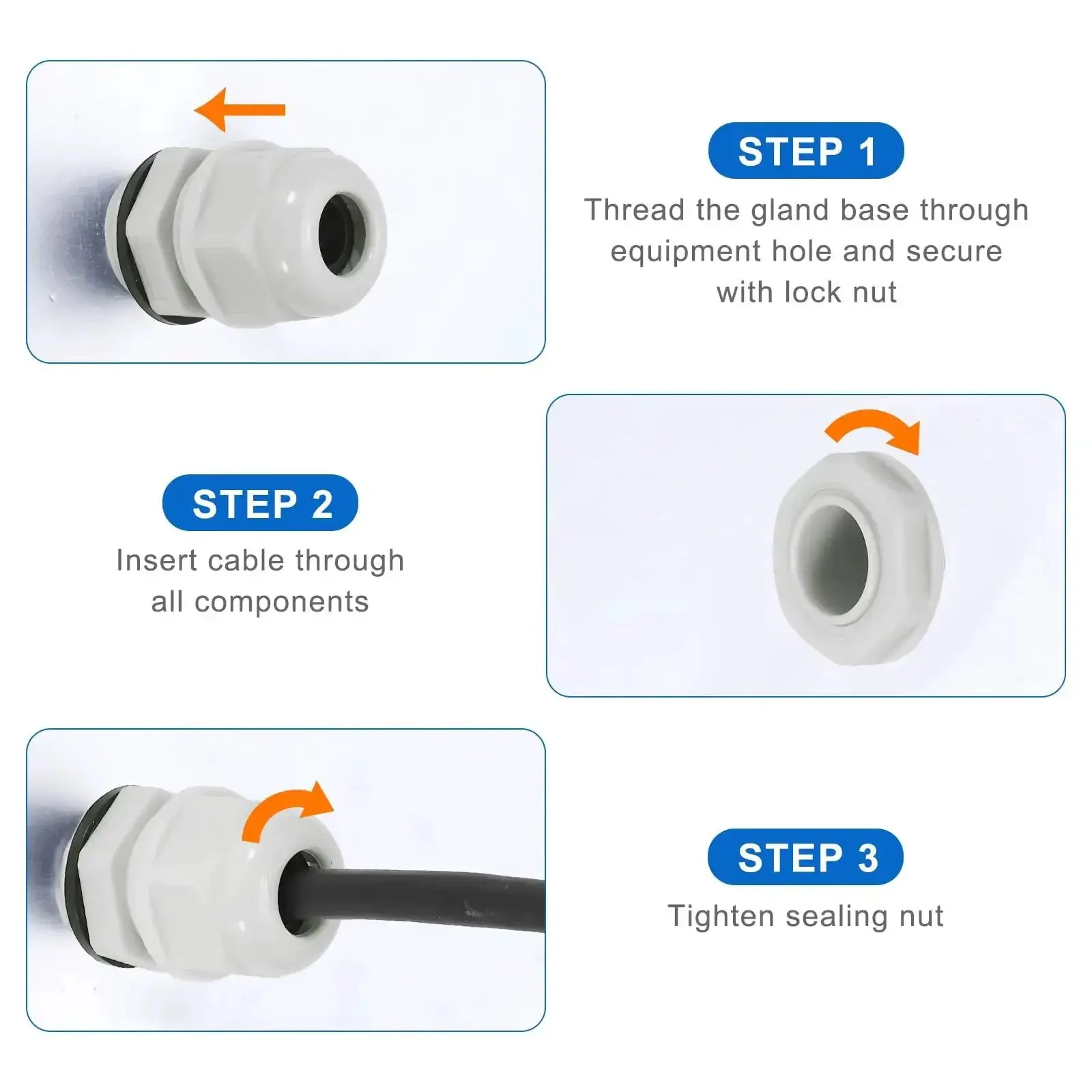 30 Pack PG7 Cable Glands Adjustable 3-6.5mm PA6 Nylon IP68 Waterproof Connectors With Seals For Industrial And Outdoor Electrical Enclosures Anti Corrosion - Image 3