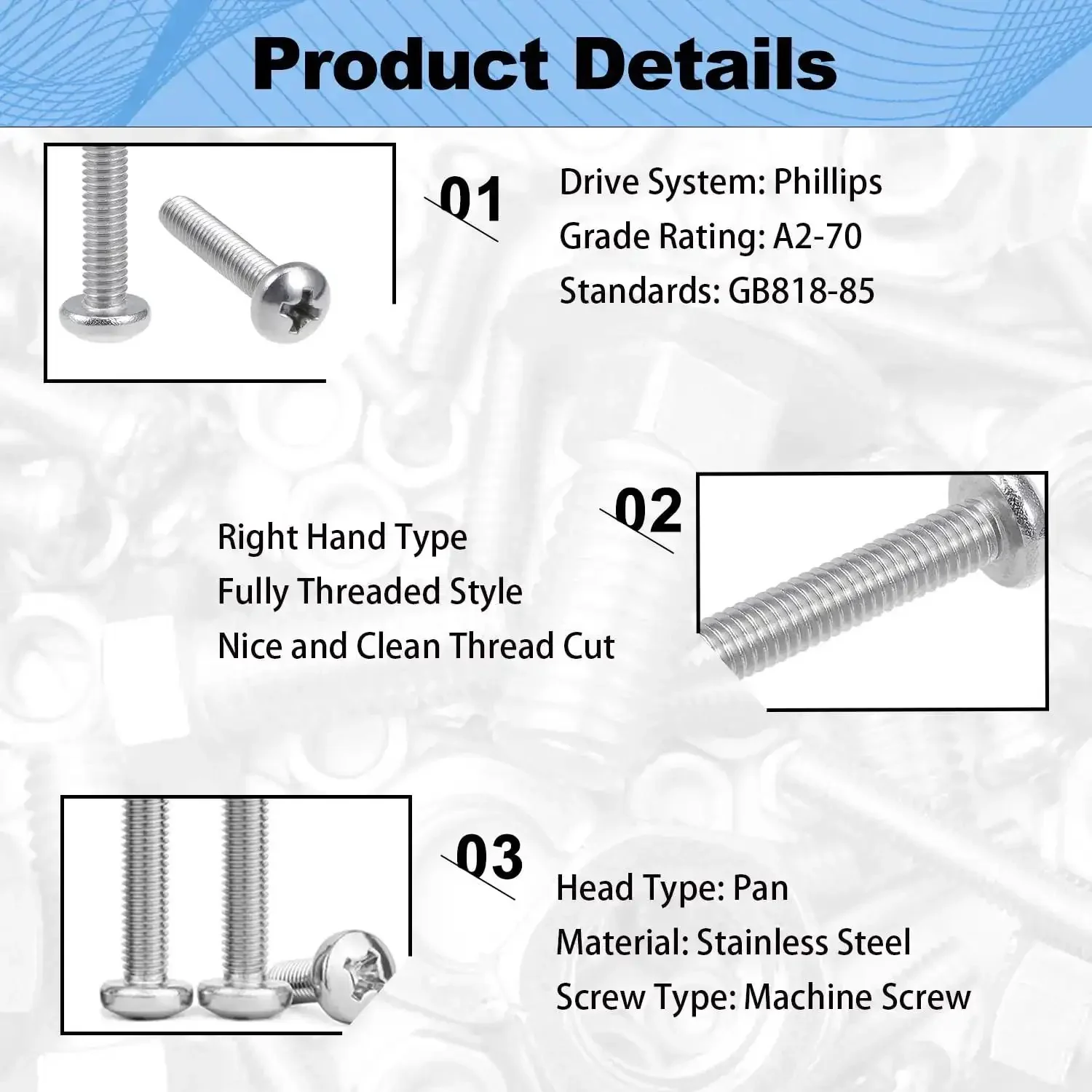 30 Pcs M4x45mm Pan Head Phillips Machine Screws 304 Stainless Steel Fully Threaded 1.75 In For Furniture Repairs And 3D Printers In A Durable Plastic Storage Box - Image 3