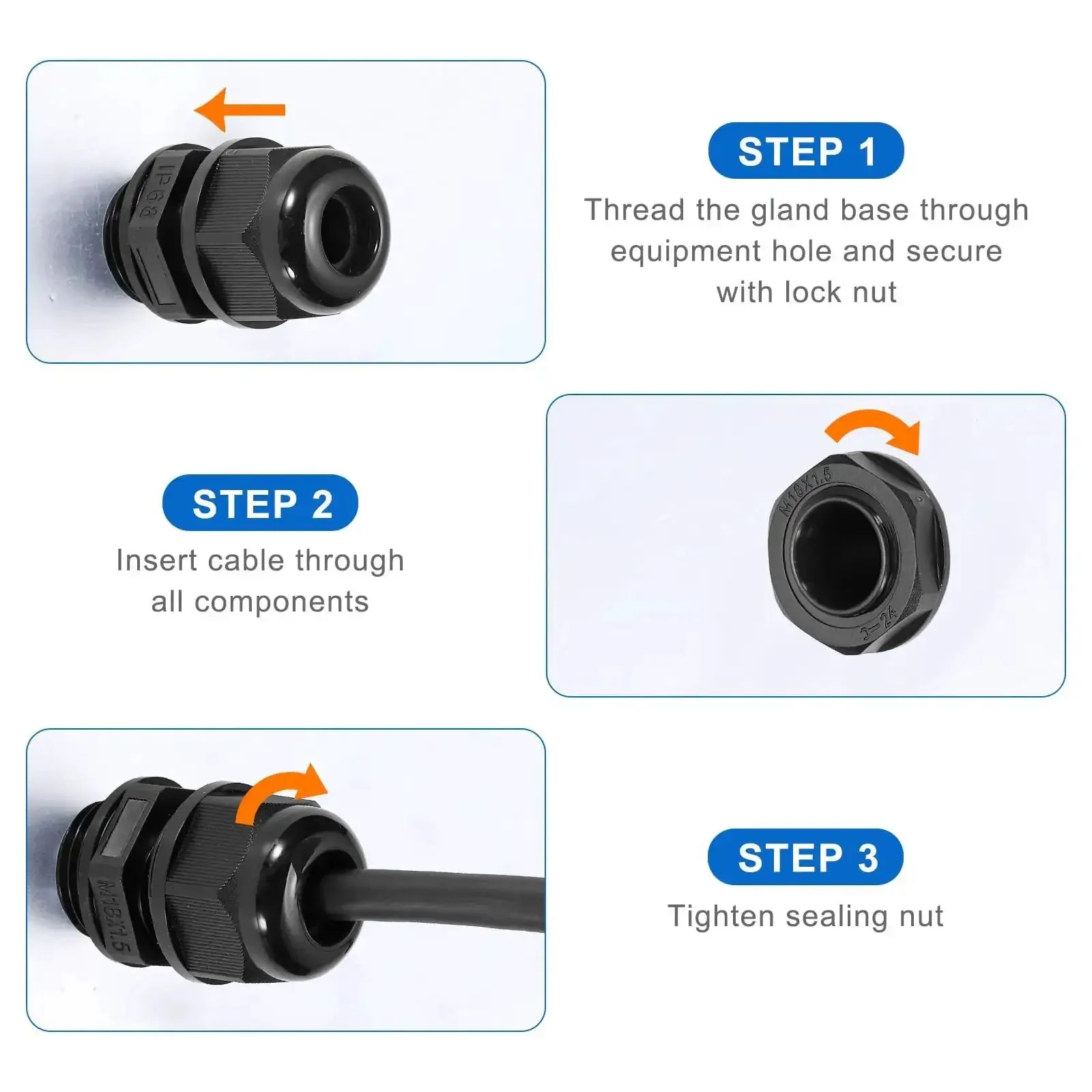 30 Pcs PG7 Cable Glands Adjustable 3-6.5mm PA6 Nylon IP68 Waterproof Connectors With Seals Anti-Corrosion For Rugged Heavy-Duty Industrial And Outdoor Electrical Systems Black - Image 3