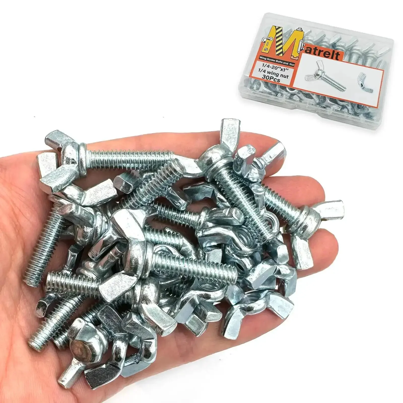 30 Piece Assortment Grab-And-Go Wing Nut And Wing Screw Kit With 1/4-20 Butterfly Screws And Nuts, Zinc Plated Hardware Fittings, Quick Grip Wing Head Fasteners For Easy Assembly, Stored In Clear Organizer Box