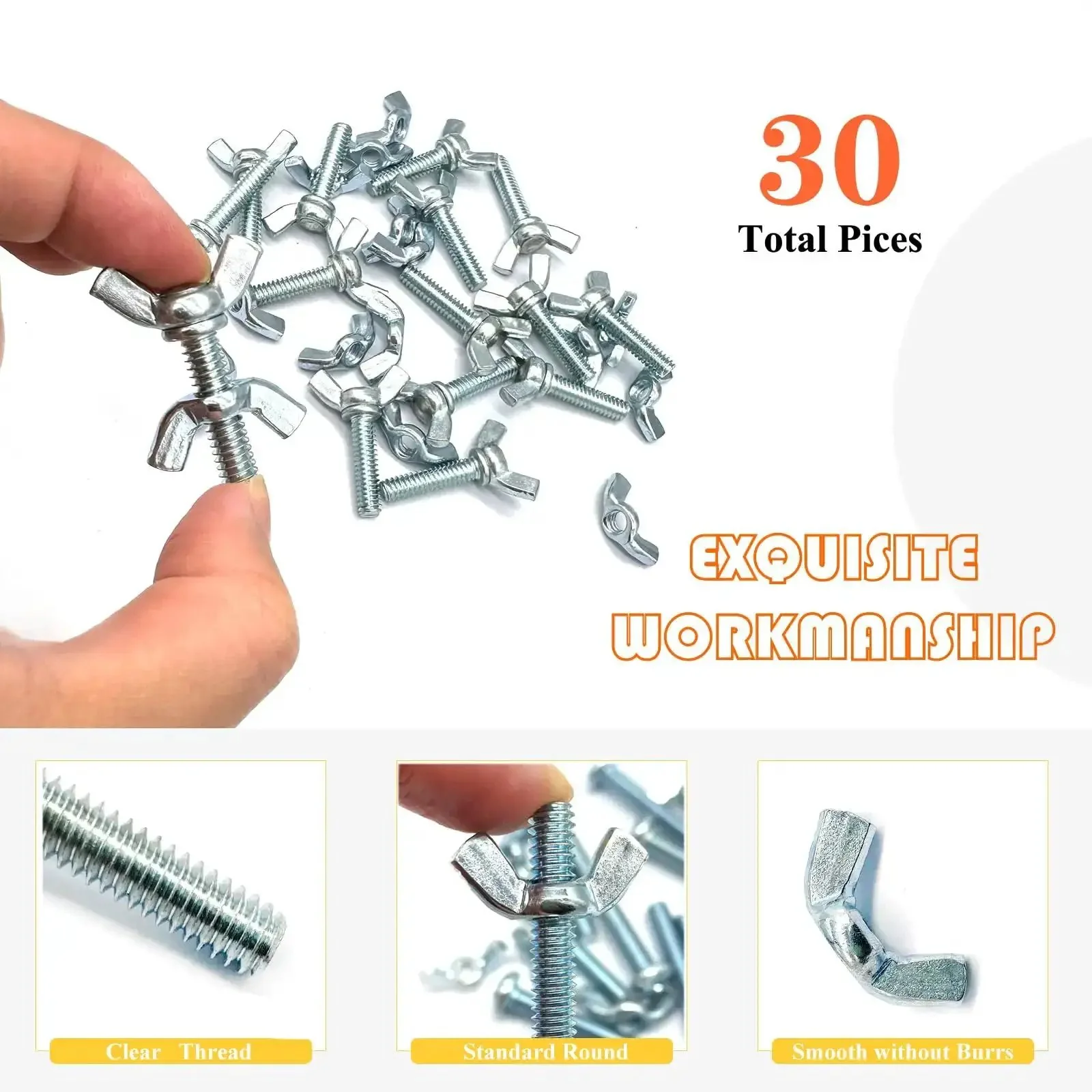30 Piece Assortment Grab-And-Go Wing Nut And Wing Screw Kit With 1/4-20 Butterfly Screws And Nuts, Zinc Plated Hardware Fittings, Quick Grip Wing Head Fasteners For Easy Assembly, Stored In Clear Organizer Box - Image 5