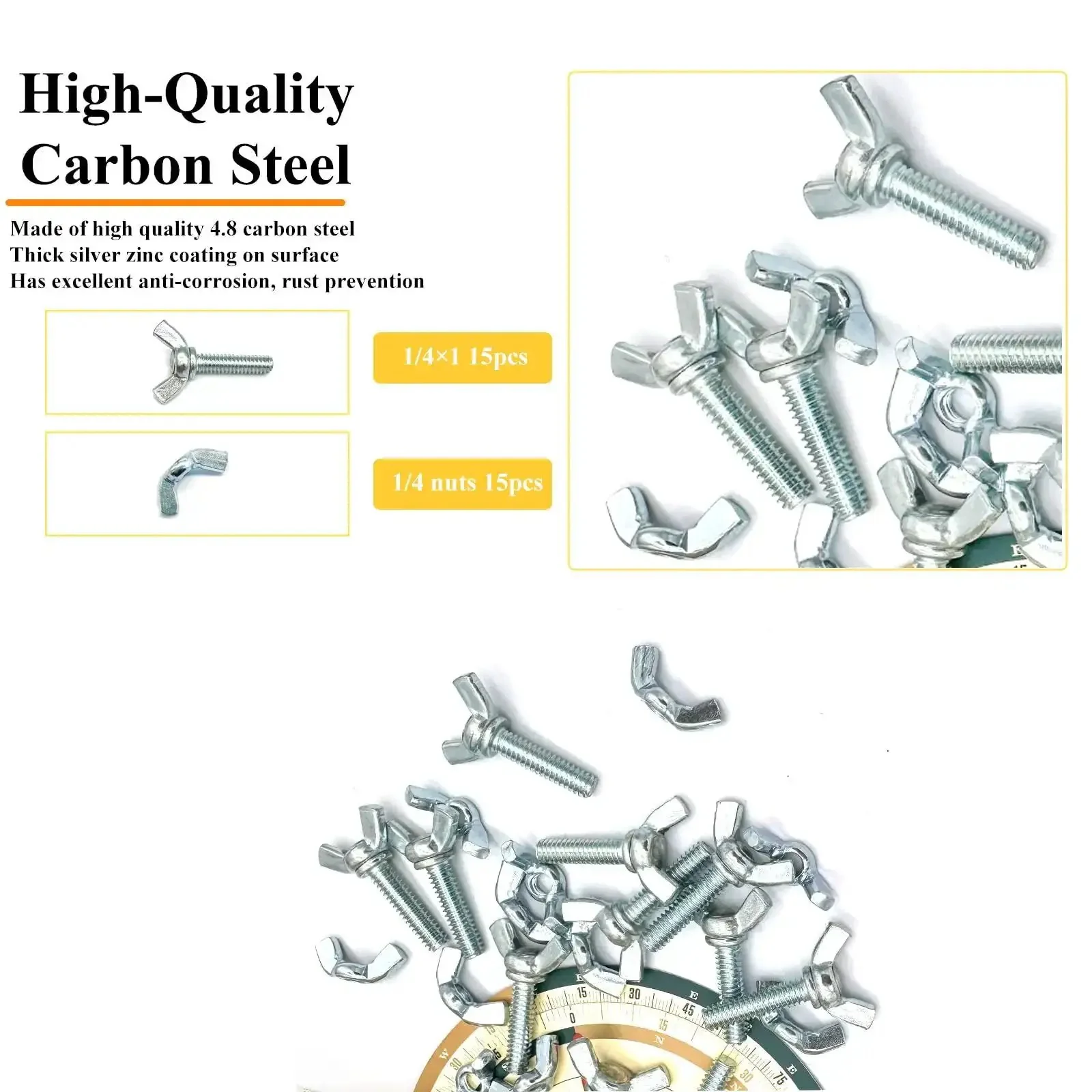 30 Piece Assortment Grab-And-Go Wing Nut And Wing Screw Kit With 1/4-20 Butterfly Screws And Nuts, Zinc Plated Hardware Fittings, Quick Grip Wing Head Fasteners For Easy Assembly, Stored In Clear Organizer Box - Image 6