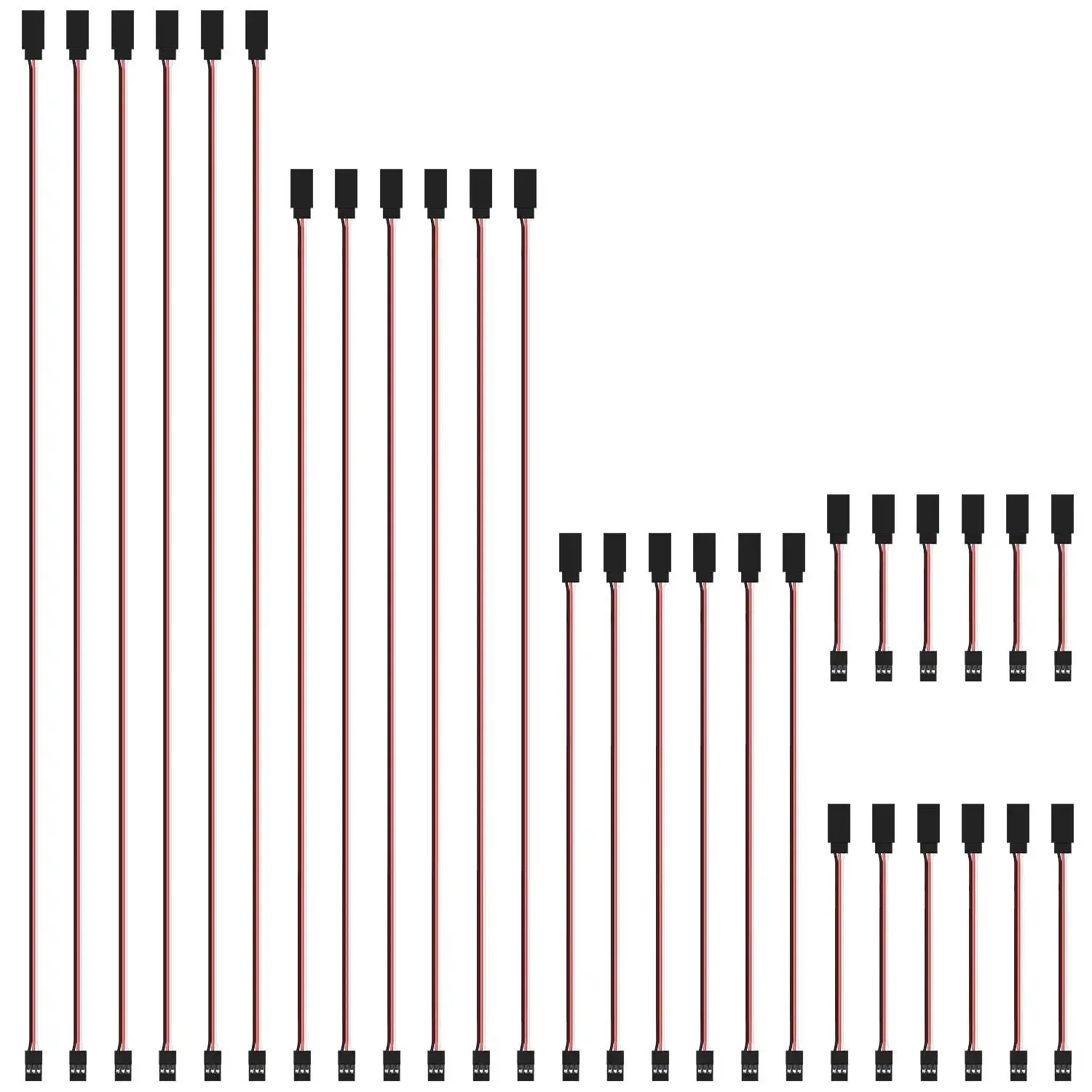30 Piece Male To Female 3 Pin Servo Extension Cable Set With 22 AWG Copper Wires, High Quality RC Servo Lead Cables For Remote Control, Includes Five Lengths: 3.95 In, 5.9 In, 11.8 In, 19.7 In, 23.6 In