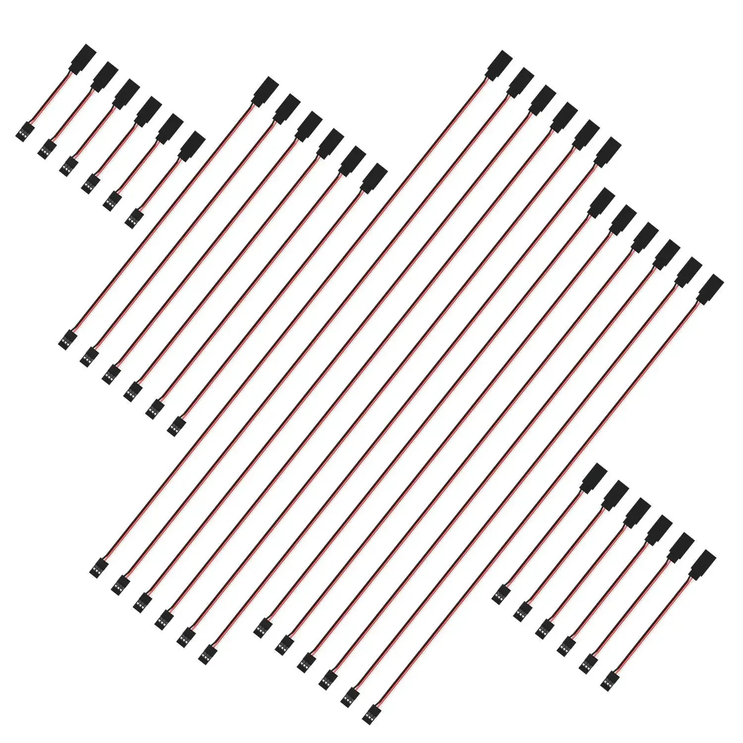 30 Piece Male To Female 3 Pin Servo Extension Cable Set With 22 AWG Copper Wires, High Quality RC Servo Lead Cables For Remote Control, Includes Five Lengths: 3.95 In, 5.9 In, 11.8 In, 19.7 In, 23.6 In - Image 2