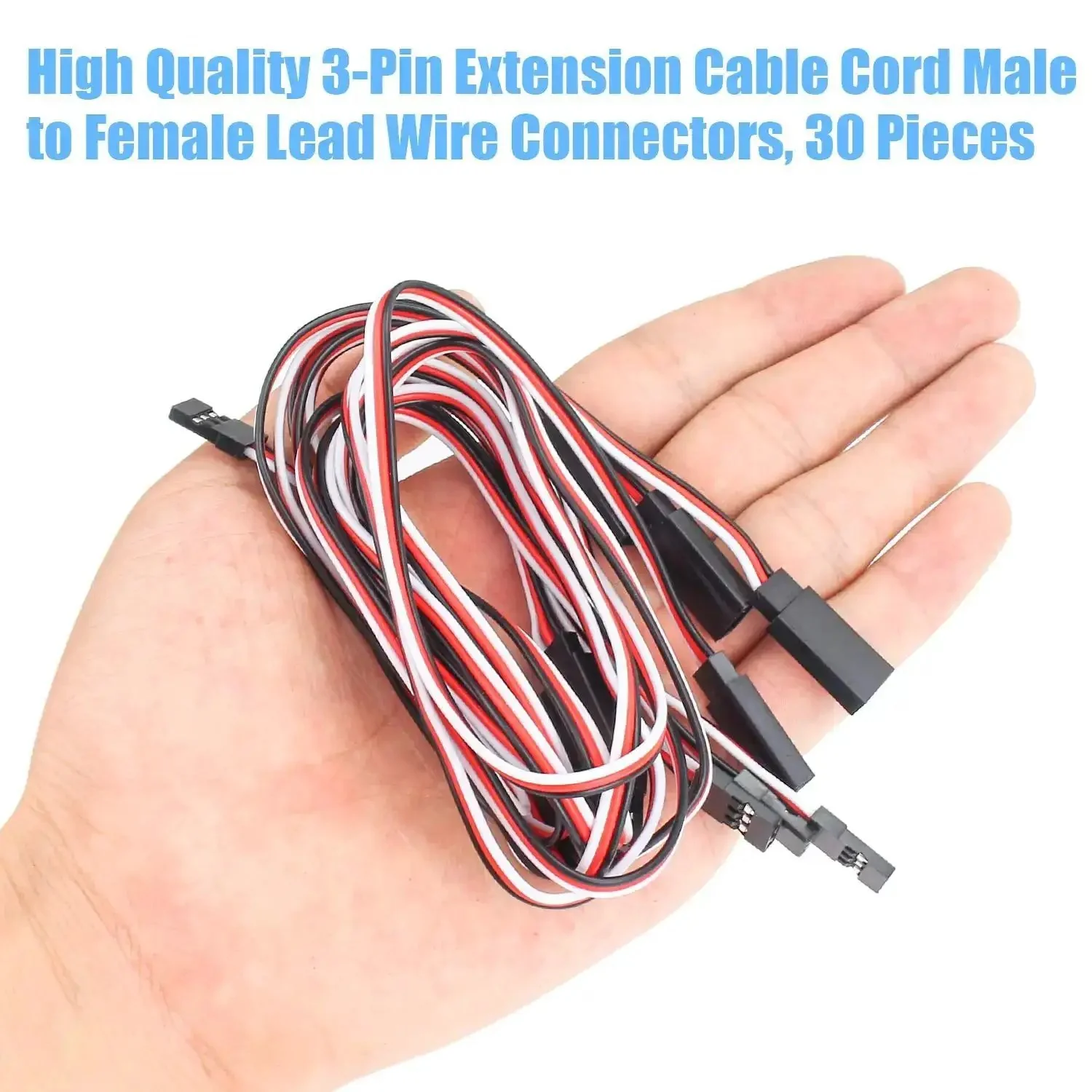 30 Piece Male To Female 3 Pin Servo Extension Cable Set With 22 AWG Copper Wires, High Quality RC Servo Lead Cables For Remote Control, Includes Five Lengths: 3.95 In, 5.9 In, 11.8 In, 19.7 In, 23.6 In - Image 3