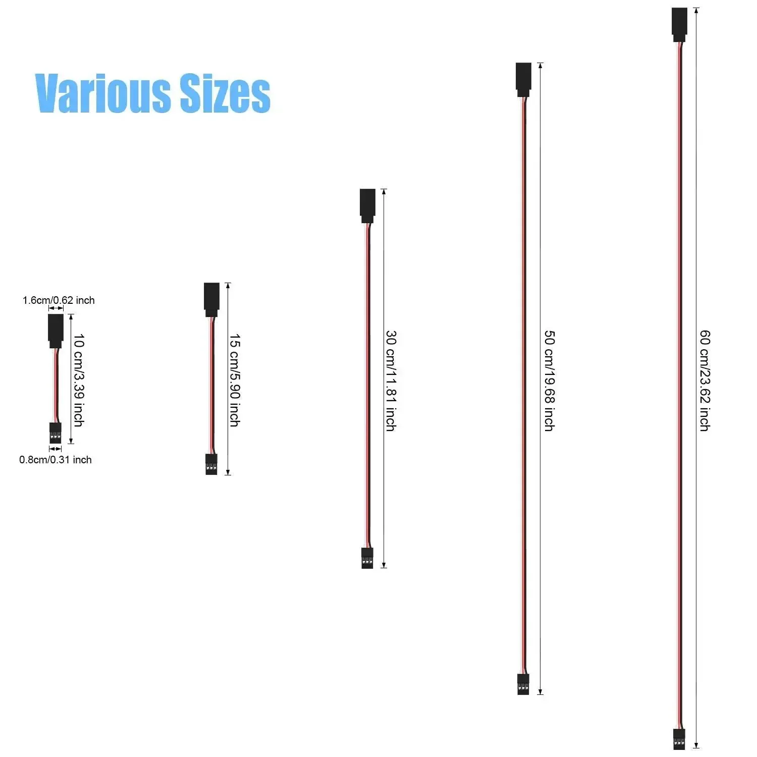 30 Piece Male To Female 3 Pin Servo Extension Cable Set With 22 AWG Copper Wires, High Quality RC Servo Lead Cables For Remote Control, Includes Five Lengths: 3.95 In, 5.9 In, 11.8 In, 19.7 In, 23.6 In - Image 7