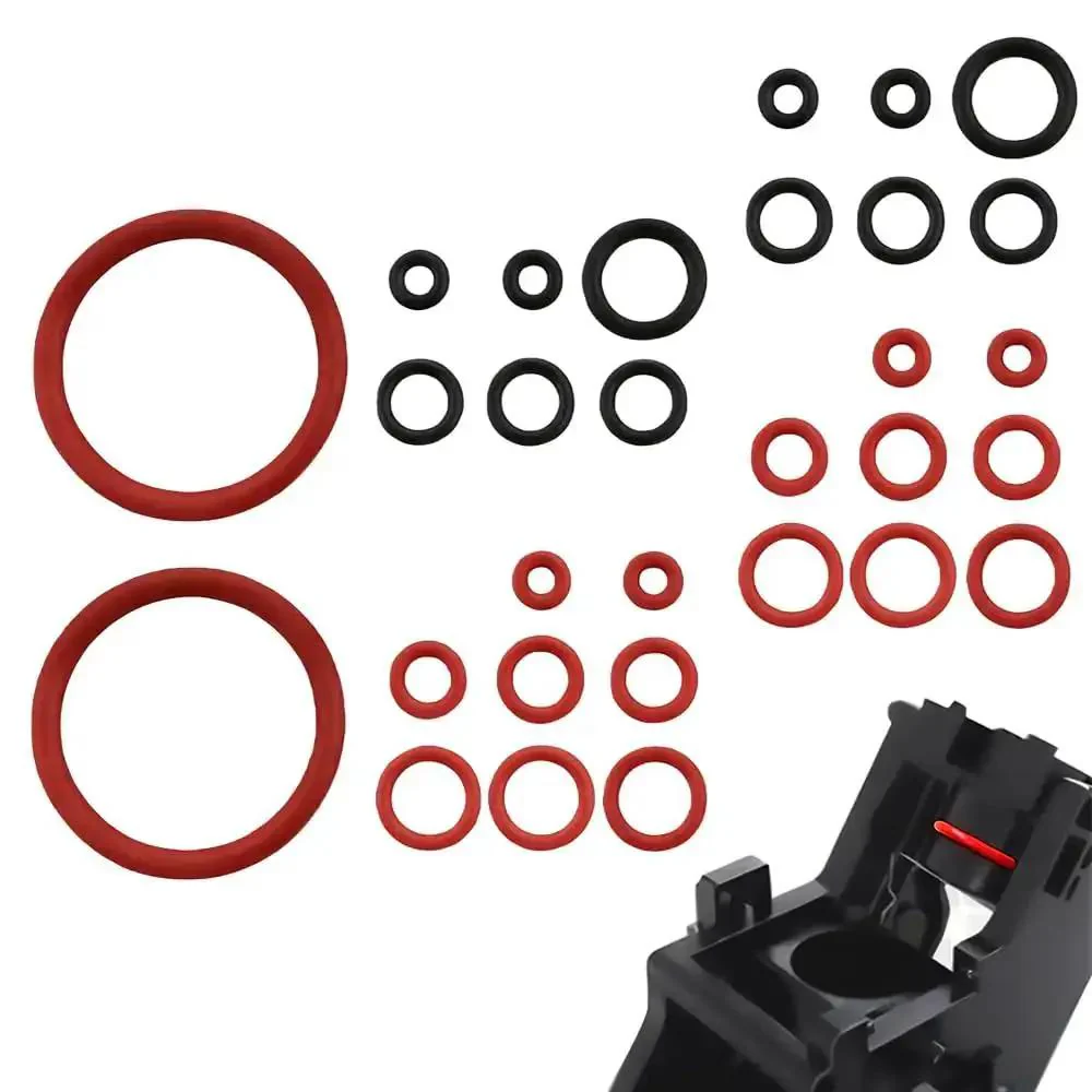 30 Piece Silicone O Ring Kit for Espresso Machines, DIY Repair Seal Set for Fully Automatic Coffee Makers, High Temp Food Grade O Rings, 40 to 200 C, Includes Boiler Outlet and Brew Unit Seals, Red and Black, 2 Sets
