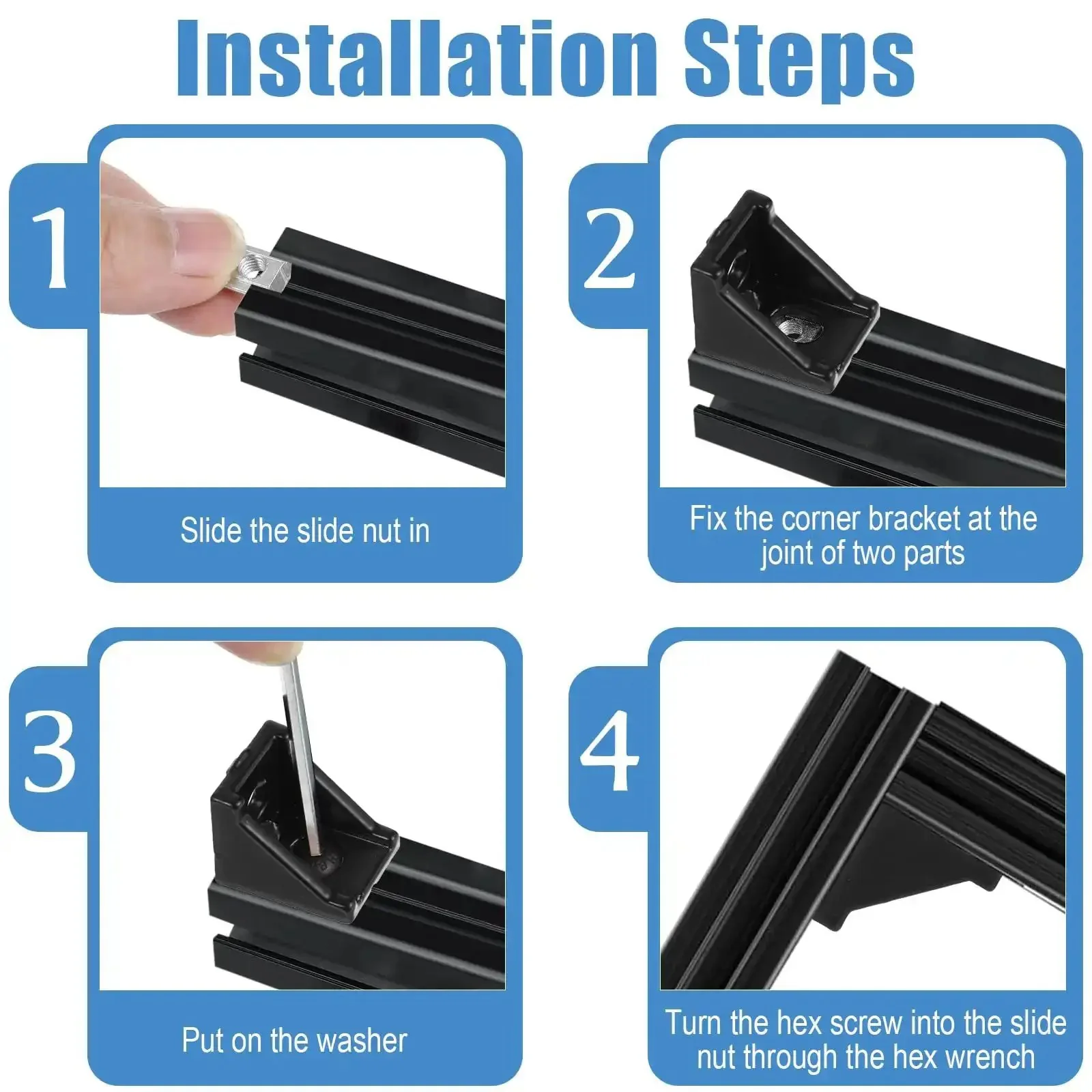 30 Set 2020 Aluminum Extrusion Corner Bracket Kit With 60 T Slot Nuts And 60 M5 Screws And 60 Washers For 20 Series Rails Like 20x20 2040 80x20 Black Finish For Your Build Gear - Image 2