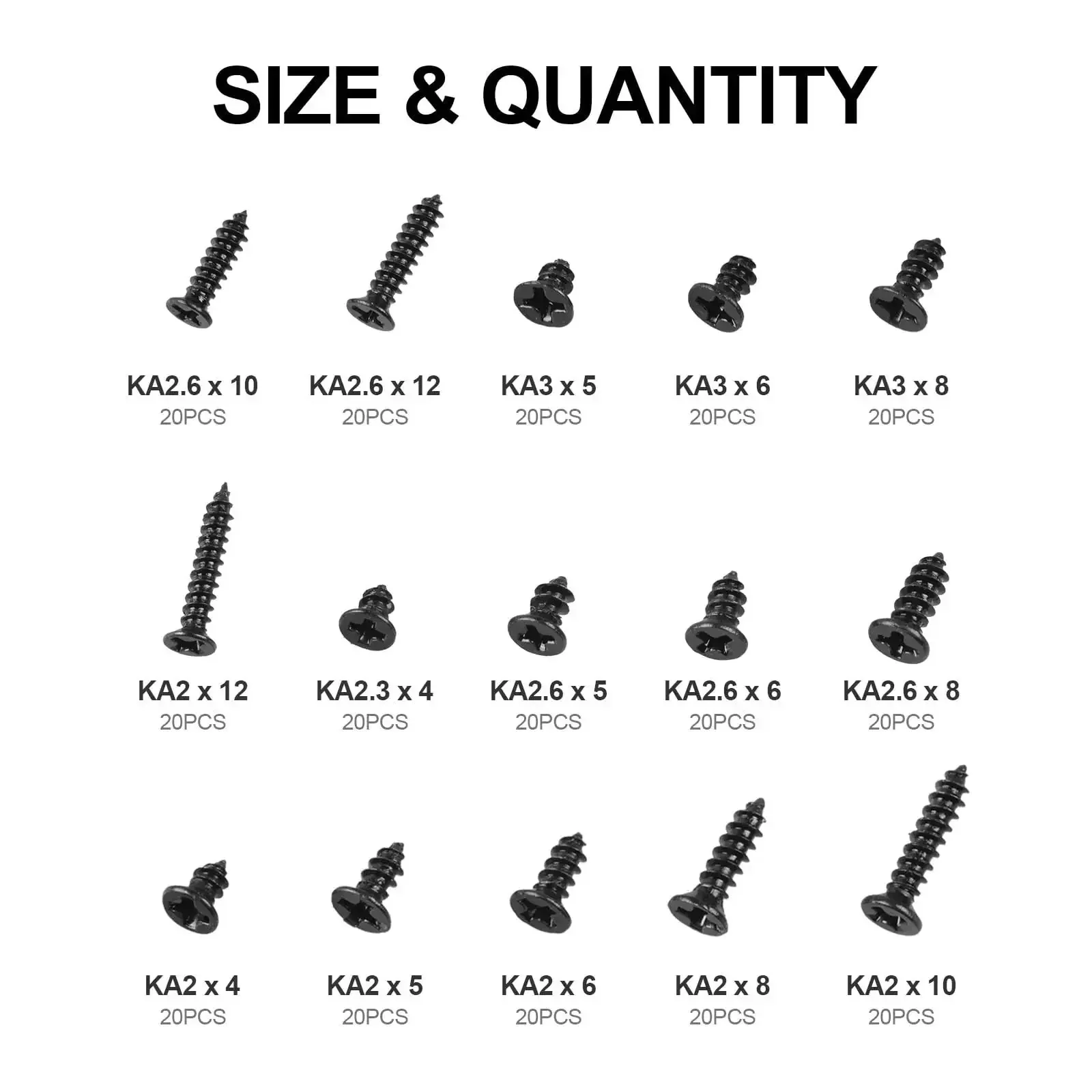 300 Piece Black Laptop Screw Replacement Kit With Countersunk Self Tapping Screws KA2 KA2.6 KA3 For Notebook Computers Durable Alloy Steel Easy Install And Quick Fix For DIY Repairs - Image 6