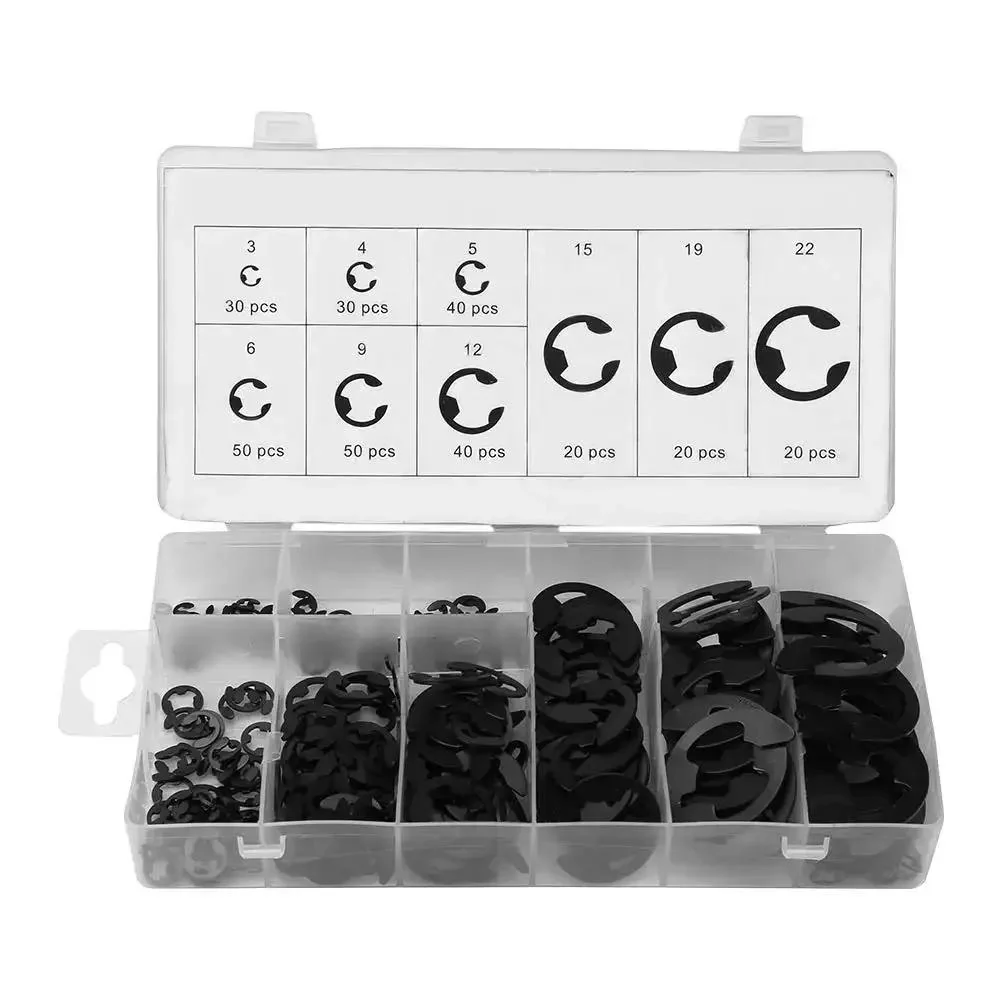 300 Piece Circlip Assortment Set With External 304 Stainless Steel Retaining Clips For Axles And Shafts Nine Sizes For Replacement Projects Easy Slip On E Clip Kit For Automotive And Machinery