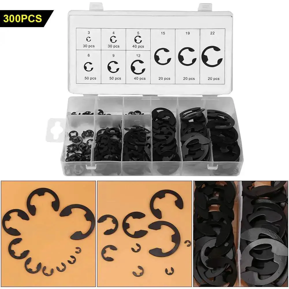 300 Piece Circlip Assortment Set With External 304 Stainless Steel Retaining Clips For Axles And Shafts Nine Sizes For Replacement Projects Easy Slip On E Clip Kit For Automotive And Machinery - Image 2