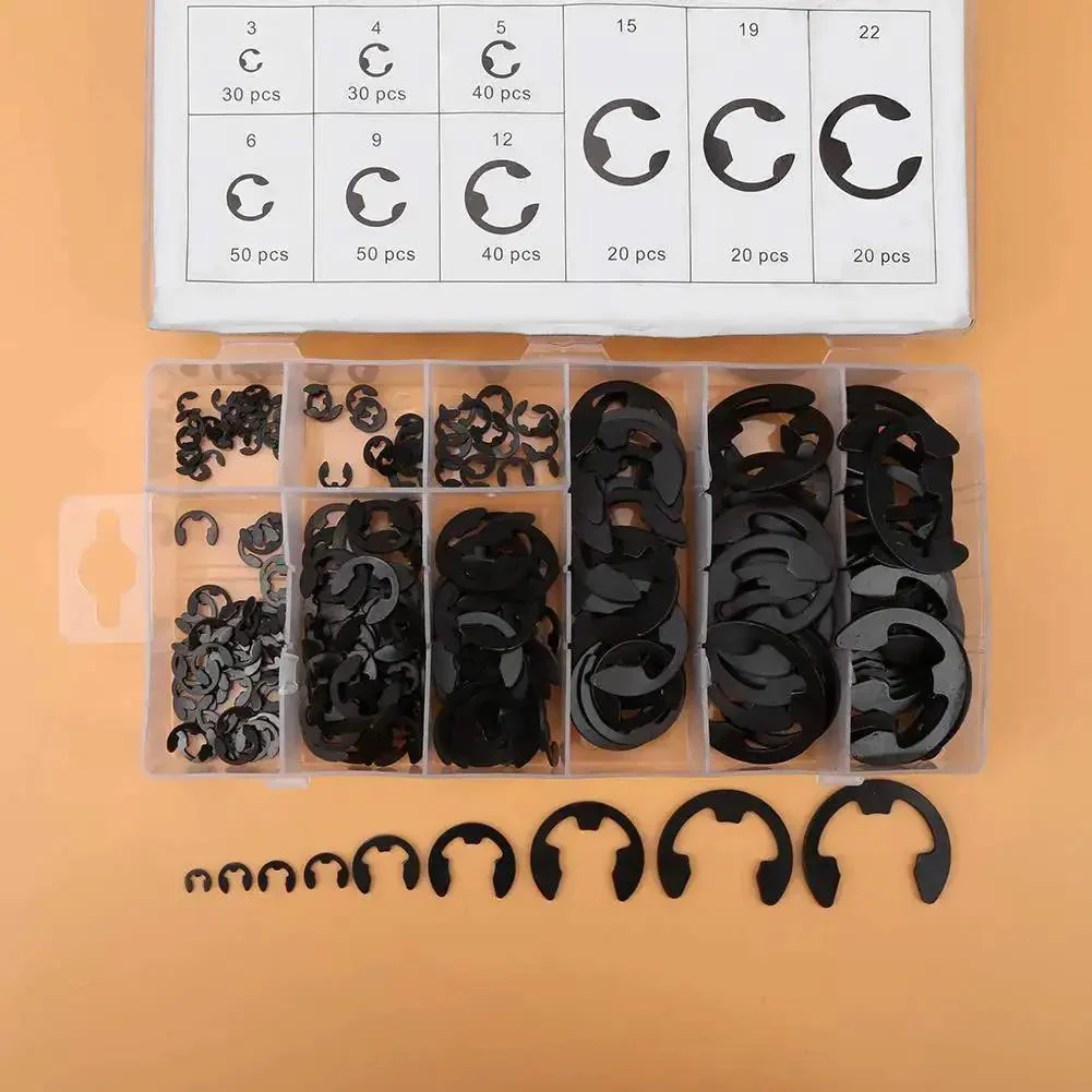 300 Piece Circlip Assortment Set With External 304 Stainless Steel Retaining Clips For Axles And Shafts Nine Sizes For Replacement Projects Easy Slip On E Clip Kit For Automotive And Machinery - Image 5